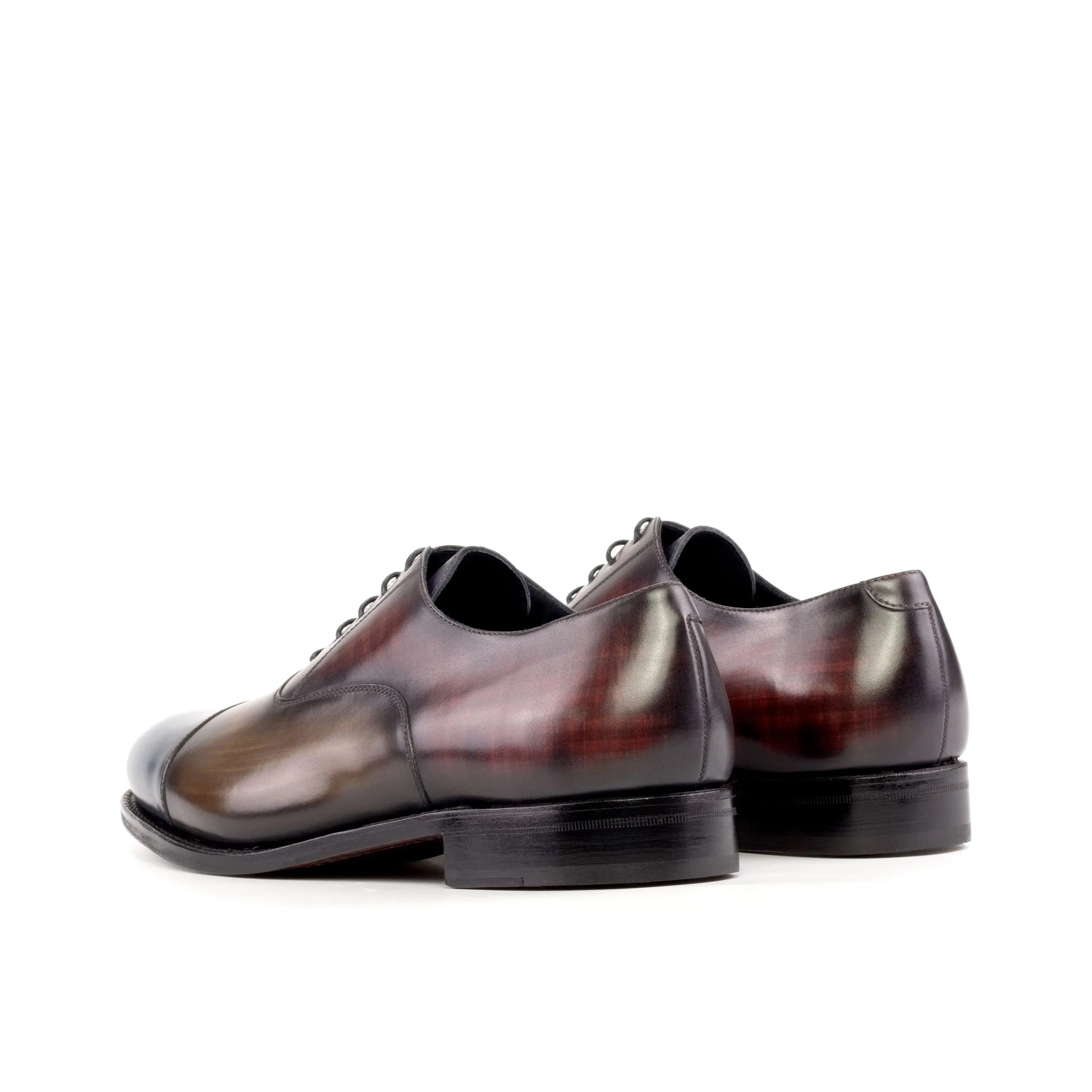 DapperFam Rafael in Burgundy / Purple / Denim / Brown Men's Hand-Painted Patina Oxford