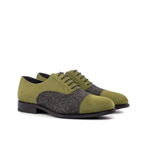 DapperFam Rafael in Herringbone / Khaki Men's Sartorial & Italian Suede Oxford