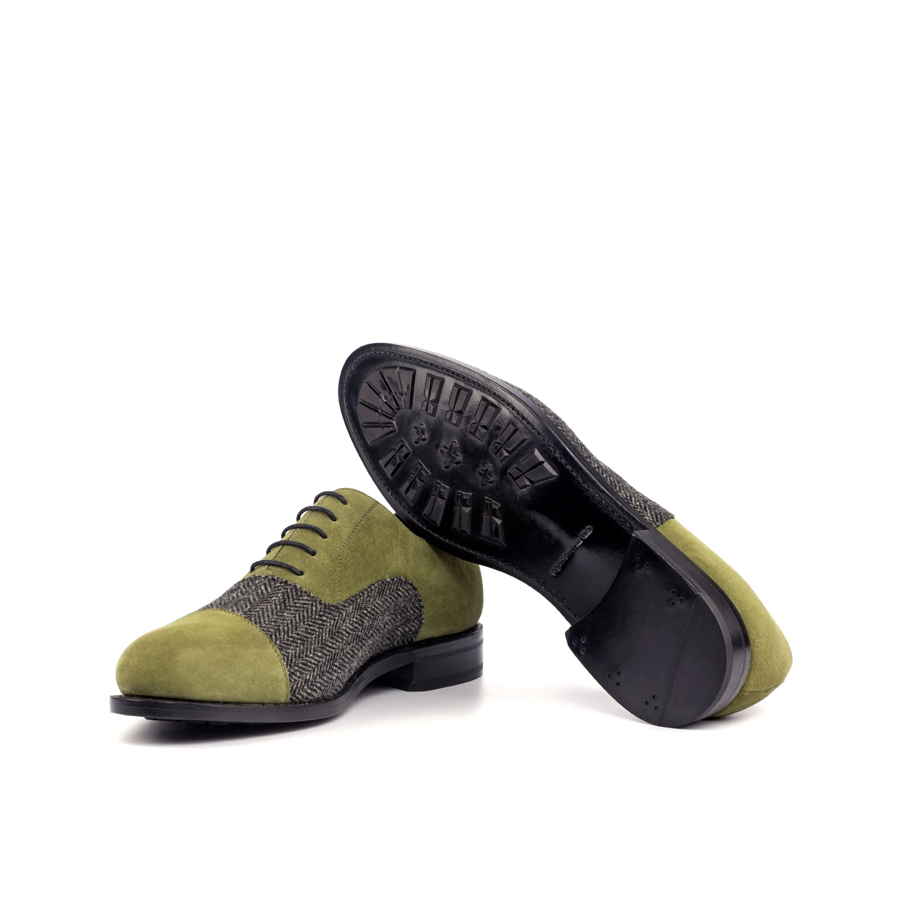 DapperFam Rafael in Herringbone / Khaki Men's Sartorial & Italian Suede Oxford