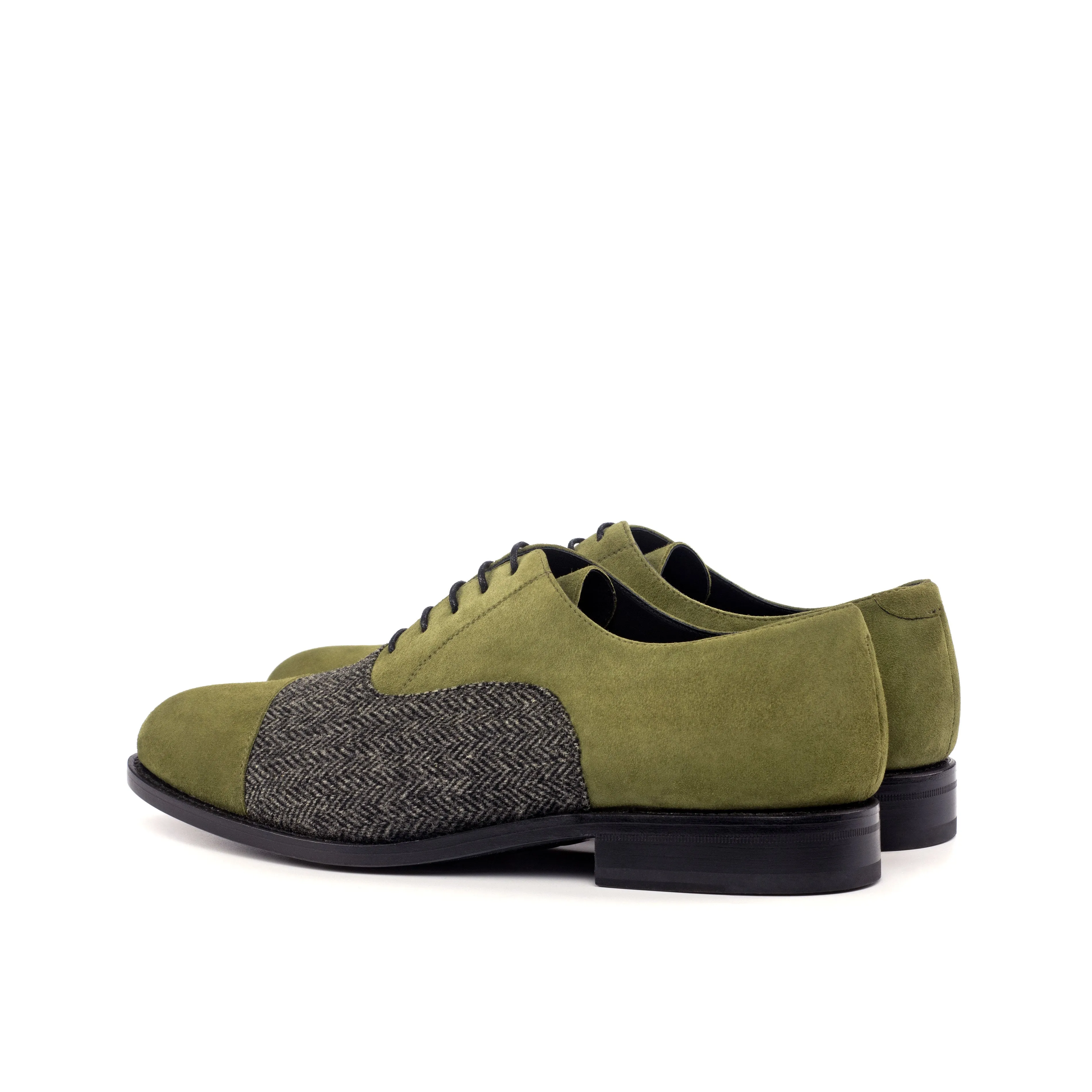 DapperFam Rafael in Herringbone / Khaki Men's Sartorial & Italian Suede Oxford