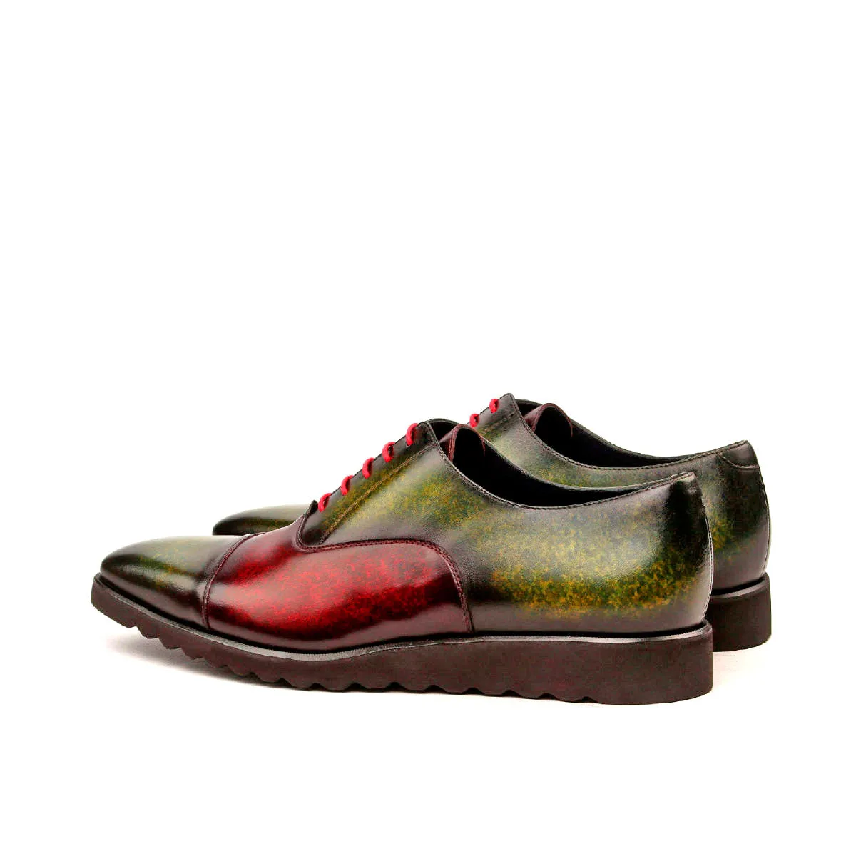 DapperFam Rafael in Khaki / Burgundy Men's Hand-Painted Patina Oxford