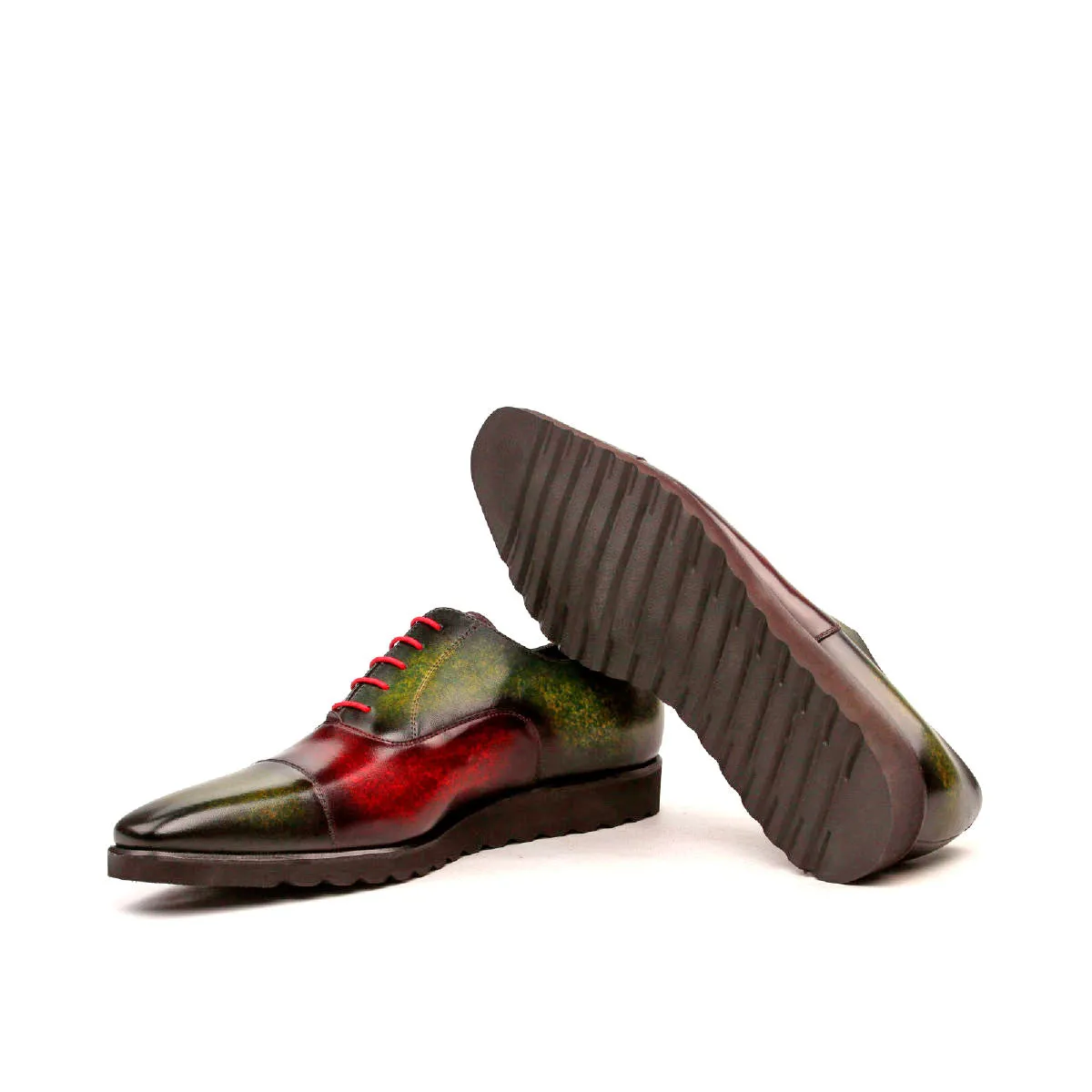 DapperFam Rafael in Khaki / Burgundy Men's Hand-Painted Patina Oxford
