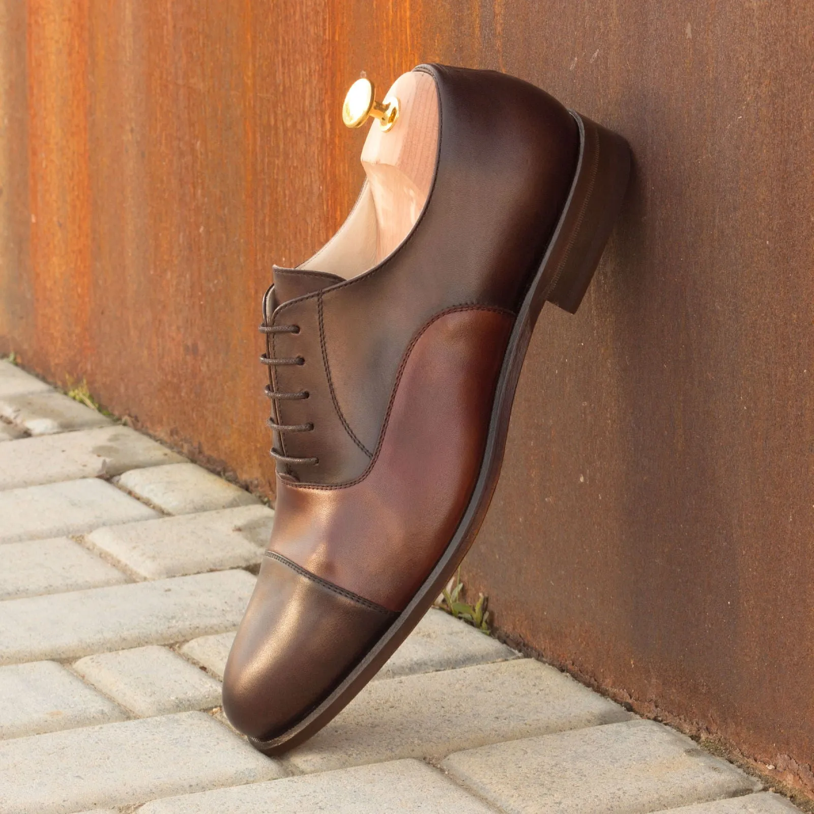 DapperFam Rafael in Med Brown / Dark Brown Men's Italian Leather Oxford