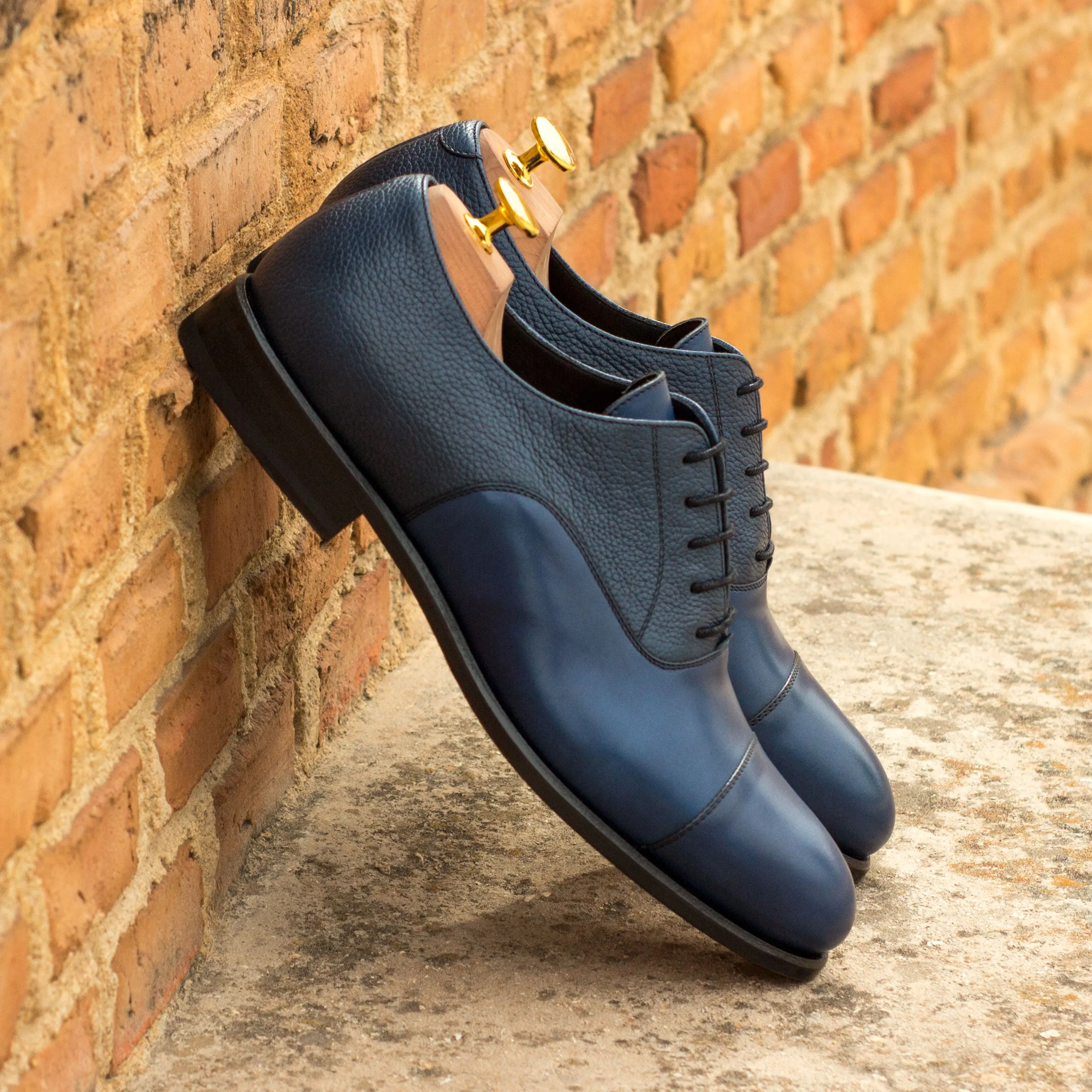 DapperFam Rafael in Navy Men's Italian Leather & Italian Full Grain Leather Oxford