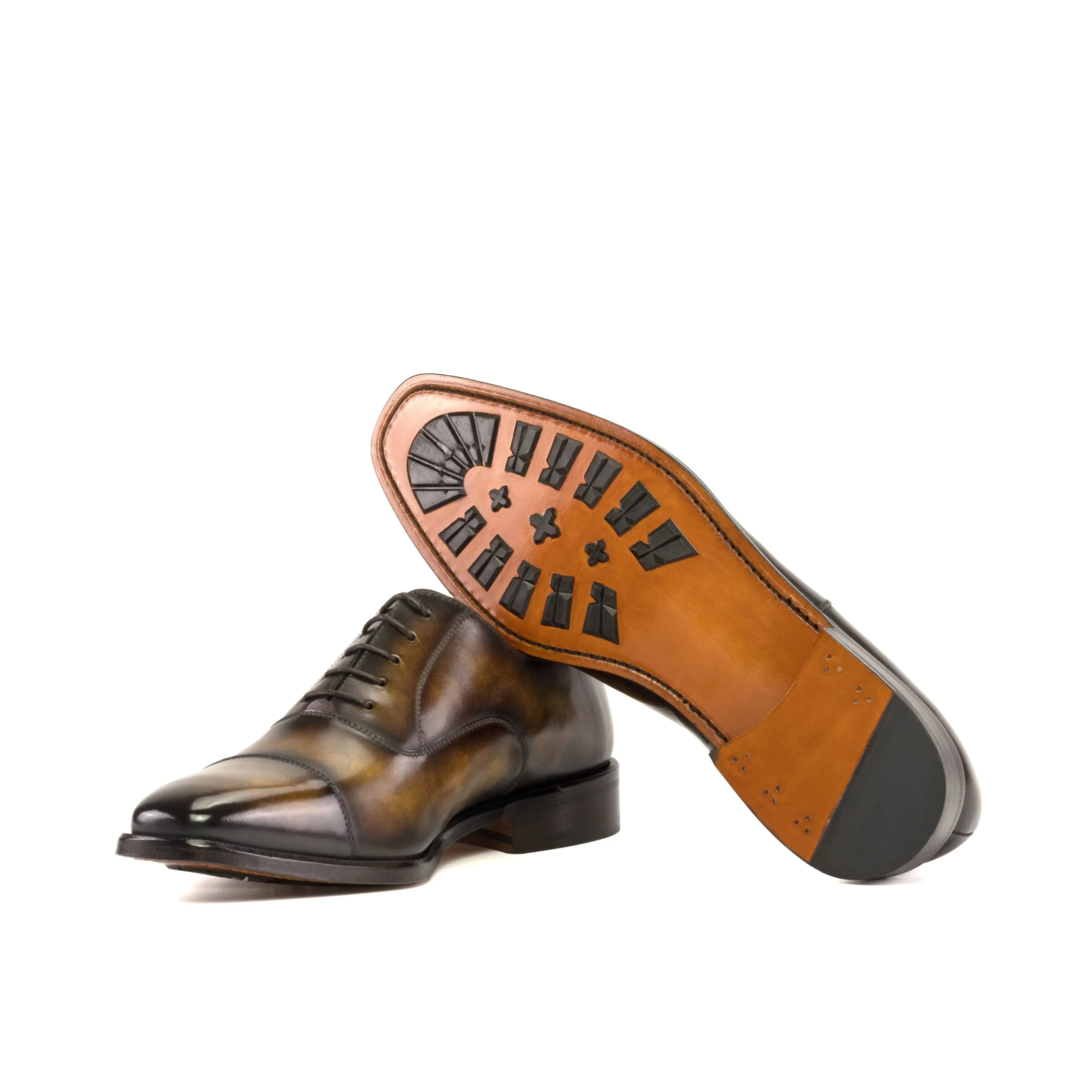 DapperFam Rafael in Tobacco Men's Hand-Painted Patina Oxford