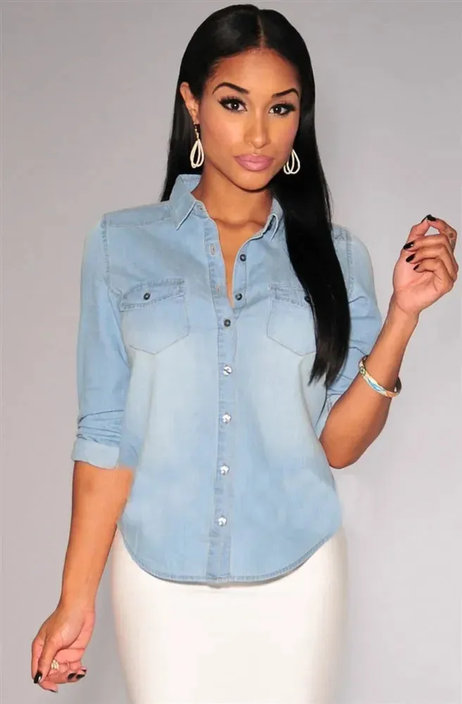 Denim Button-Up Blouse