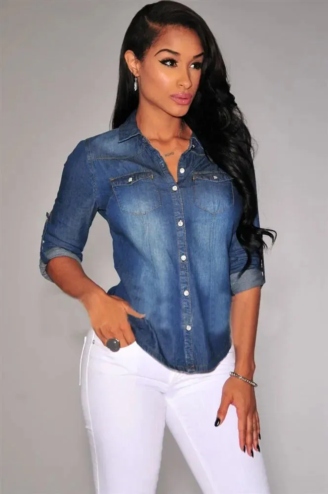 Denim Button-Up Blouse