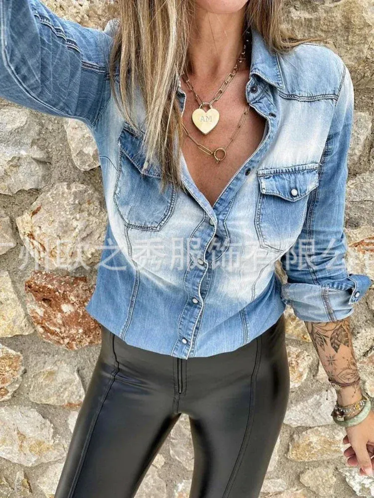 Denim Button-Up Work Shirt