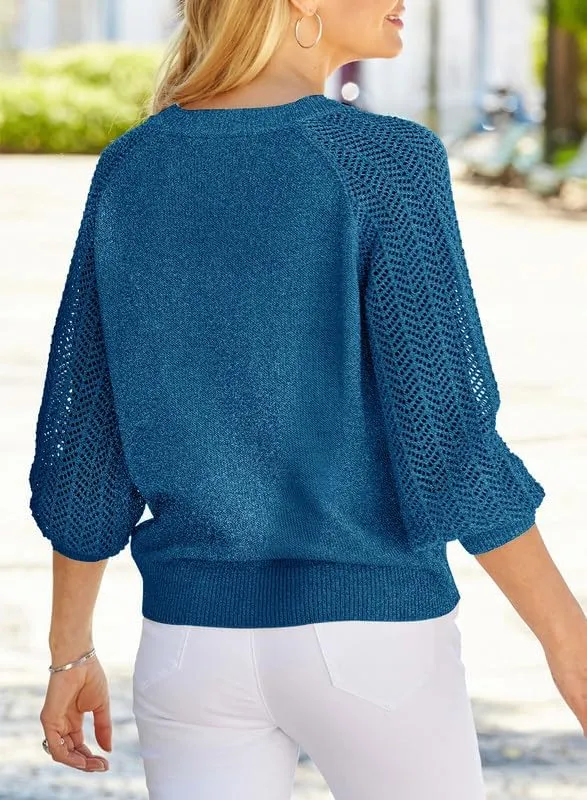 Dokotoo Women's Casual V-Neck Long Sleeve Sweaters Solid Color Pullover Knit Sweater Jumper Tops