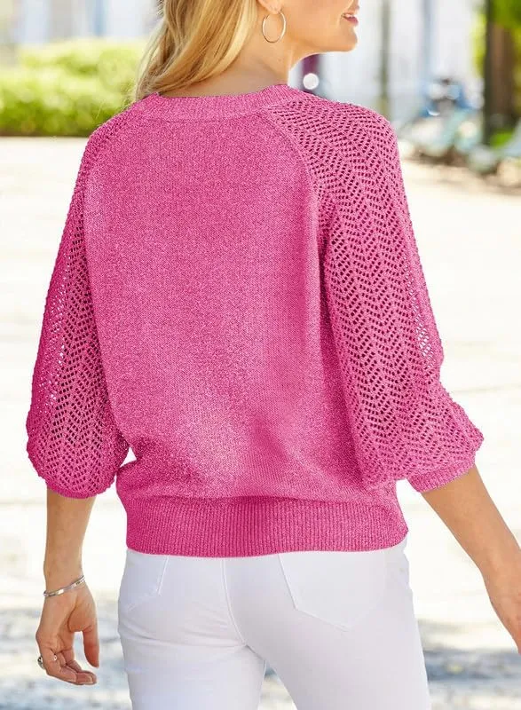 Dokotoo Women's Casual V-Neck Long Sleeve Sweaters Solid Color Pullover Knit Sweater Jumper Tops
