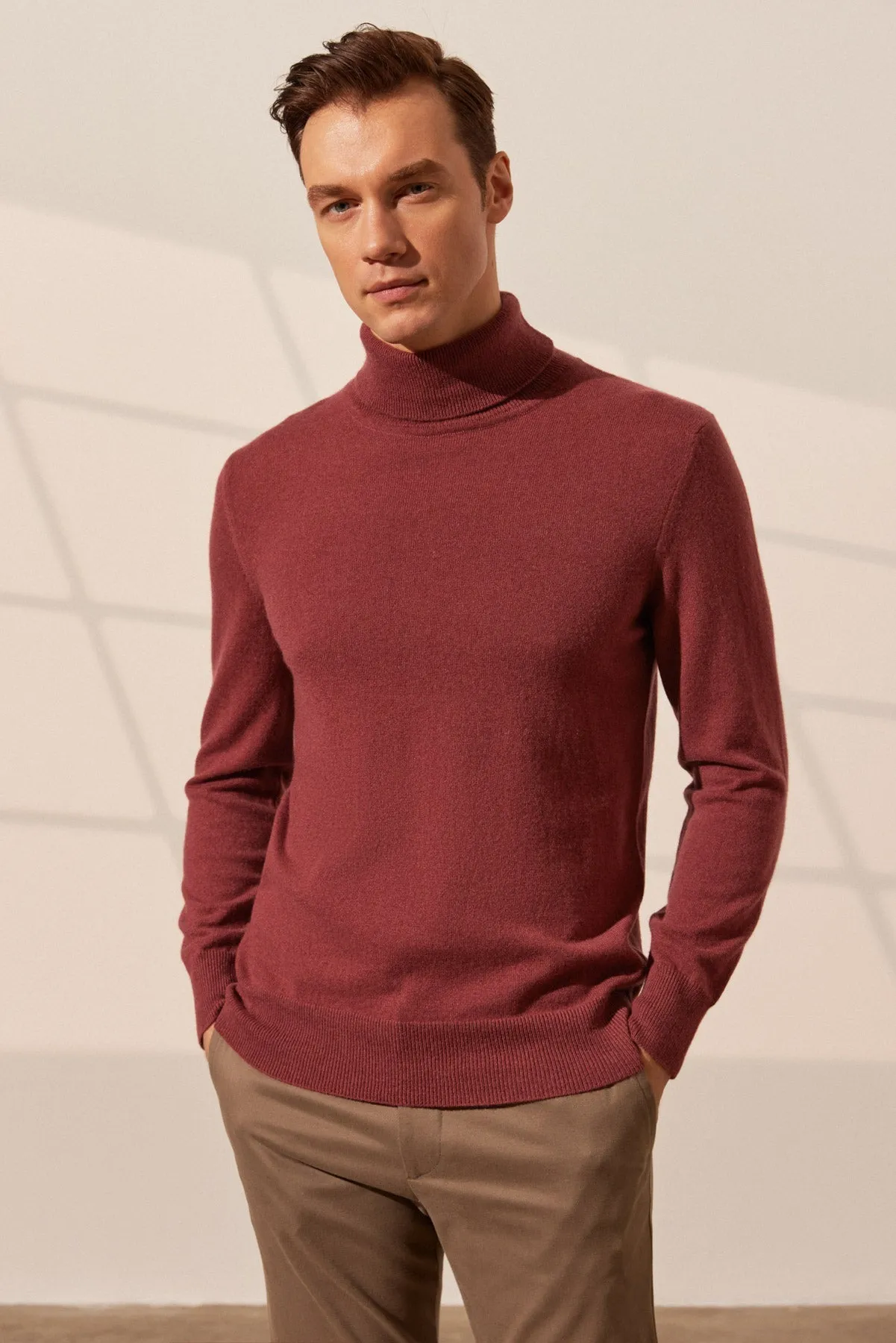 dustyy Rose Pure Cashmere Turtleneck Men's Sweater