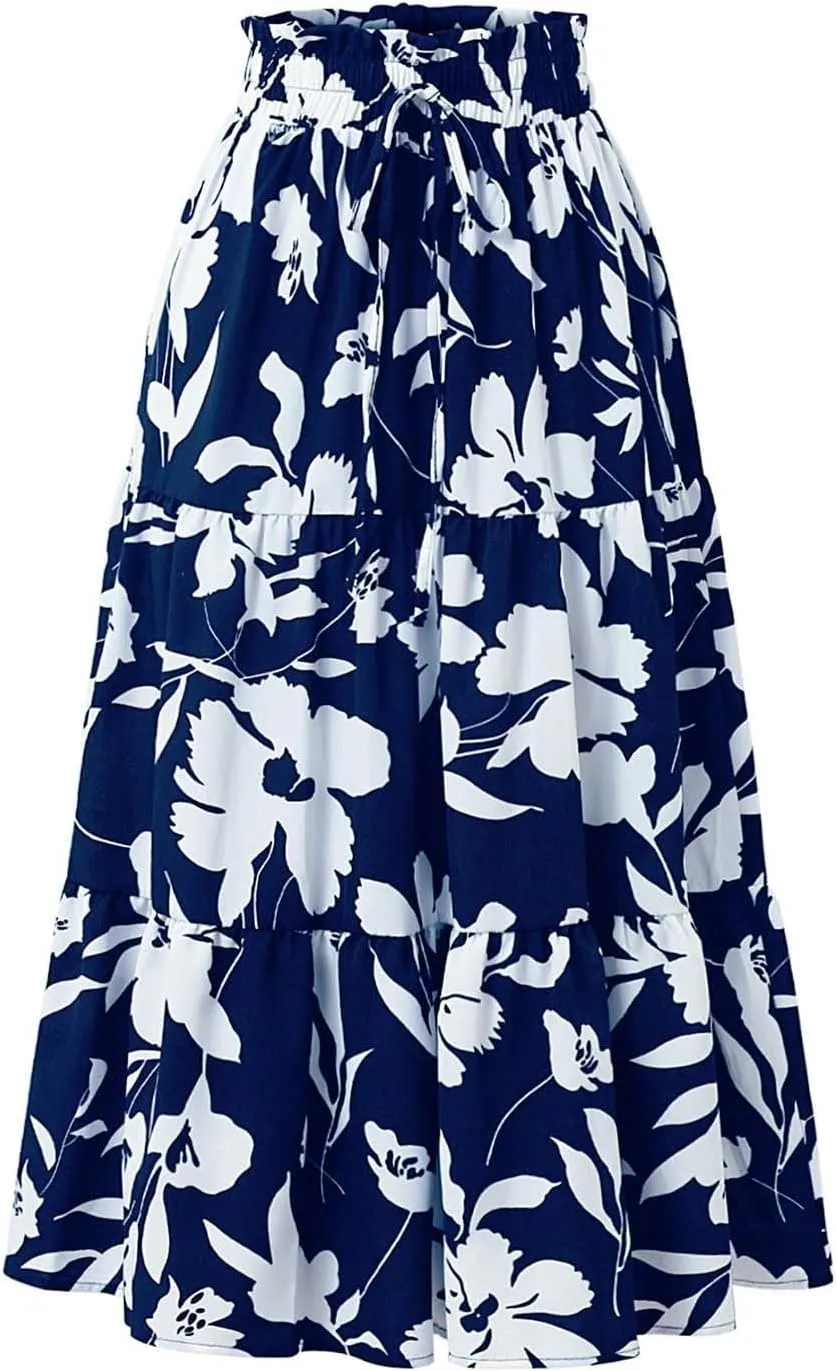 Elegant Floral Pleated Midi Skirt for Women Summer High End Fashion Stylish A Line Skirt Comfortable Lightweight