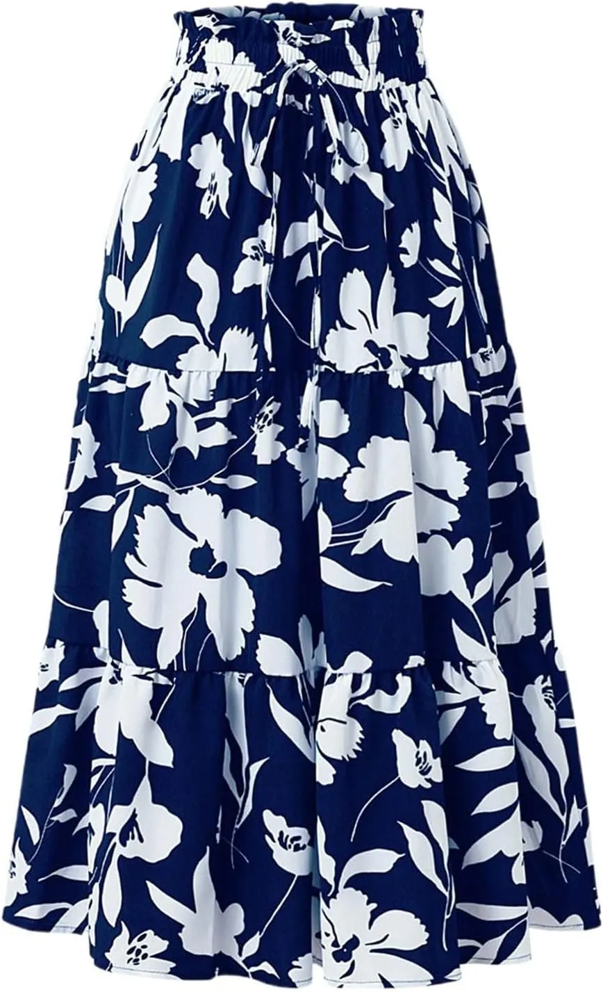 Elegant Floral Pleated Midi Skirt for Women Summer High End Fashion Stylish A Line Skirt Comfortable Lightweight