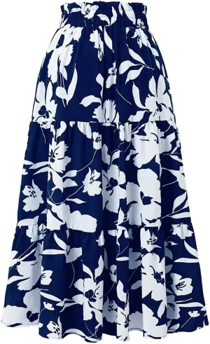 Elegant Floral Pleated Midi Skirt for Women Summer High End Fashion Stylish A Line Skirt Comfortable Lightweight