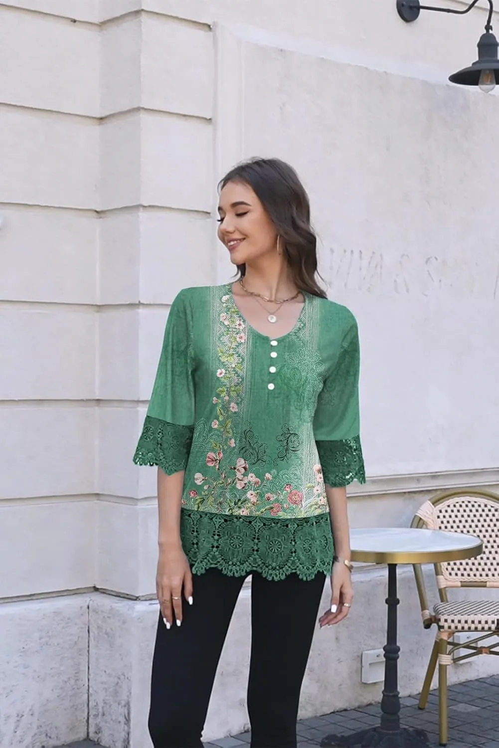ETCYY Womens Tops Dressy Casual Summer Tops 3/4 Length Sleeve Shirts Spring 2025 Fashion Pleated Tunic Boho Floral Blouses