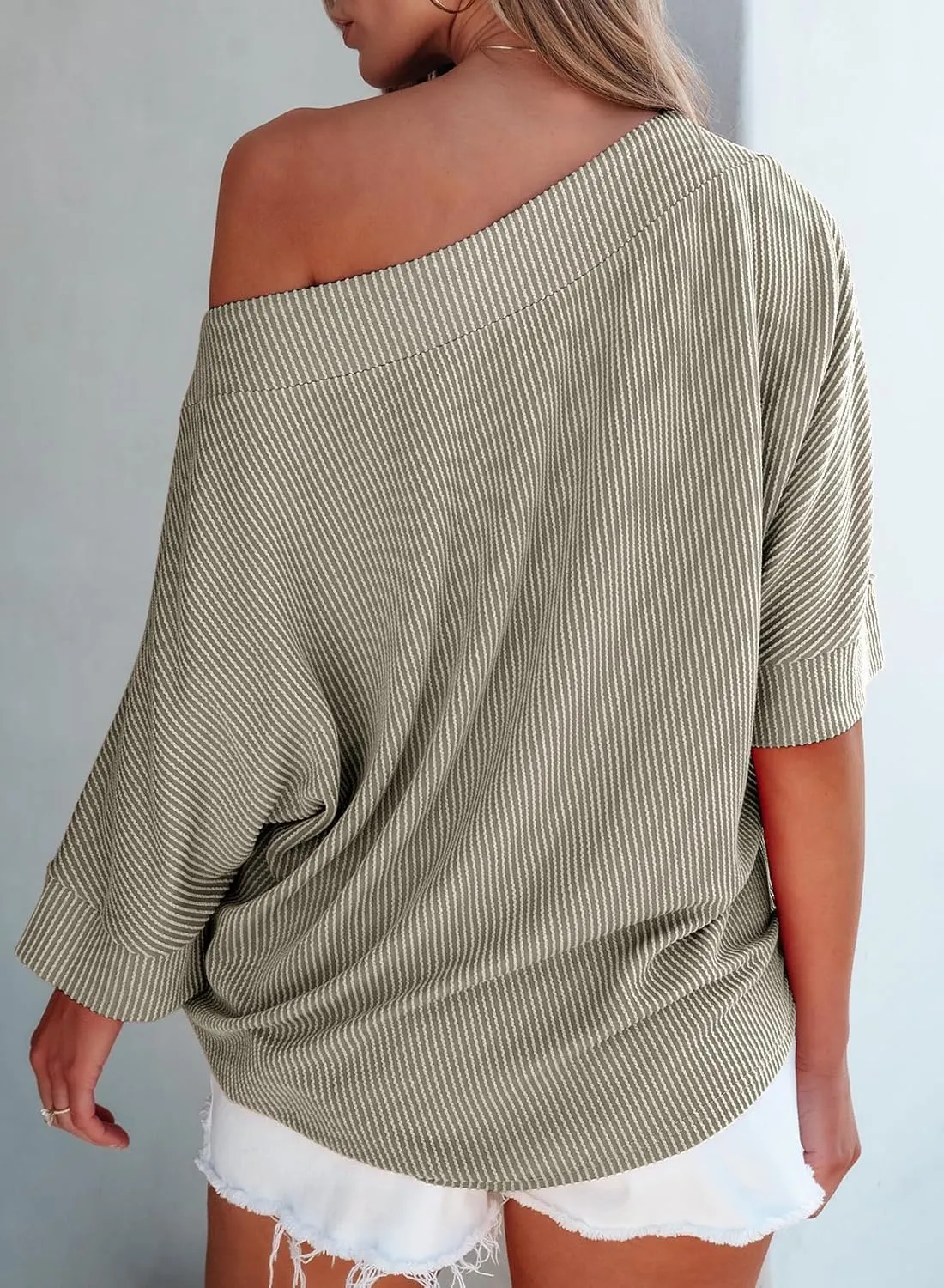 EVALESS Sexy Off The Shoulder Tops for Women 3/4 Length Sleeve Womens Tops Spring Summer 2025 Boat Neck One Shoulder Shirts