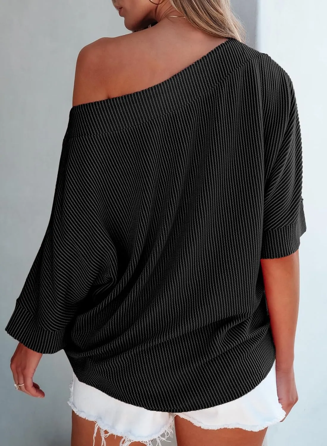 EVALESS Sexy Off The Shoulder Tops for Women 3/4 Length Sleeve Womens Tops Spring Summer 2025 Boat Neck One Shoulder Shirts