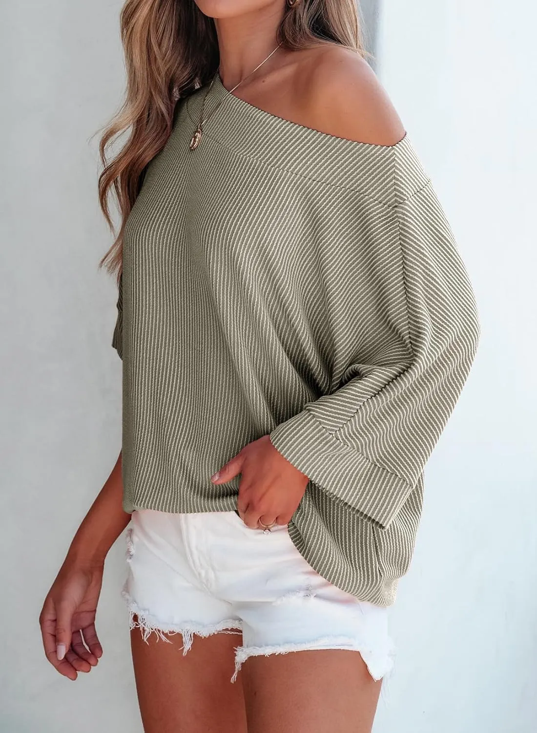 EVALESS Sexy Off The Shoulder Tops for Women 3/4 Length Sleeve Womens Tops Spring Summer 2025 Boat Neck One Shoulder Shirts