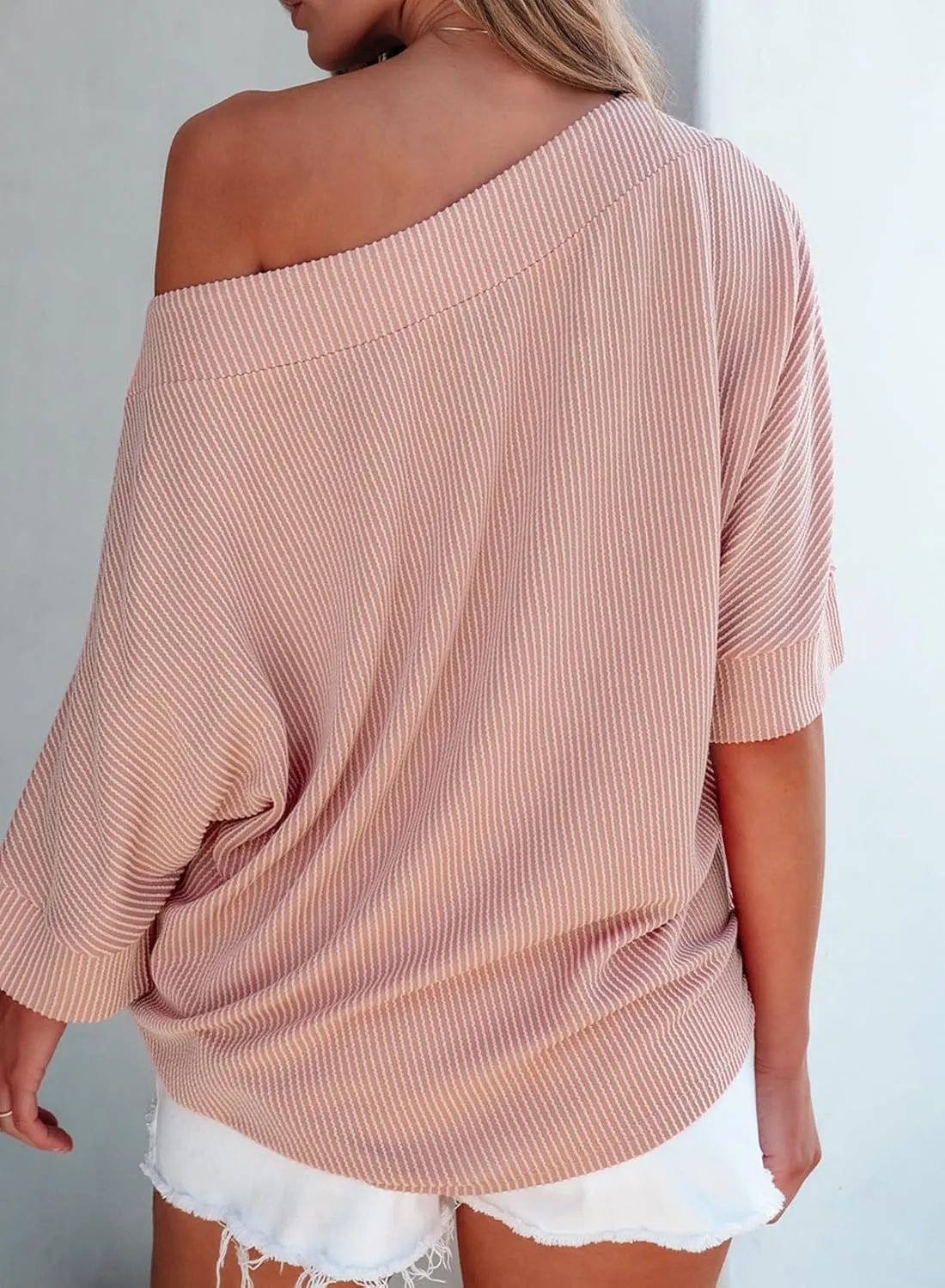 EVALESS Sexy Off The Shoulder Tops for Women 3/4 Length Sleeve Womens Tops Spring Summer 2025 Boat Neck One Shoulder Shirts