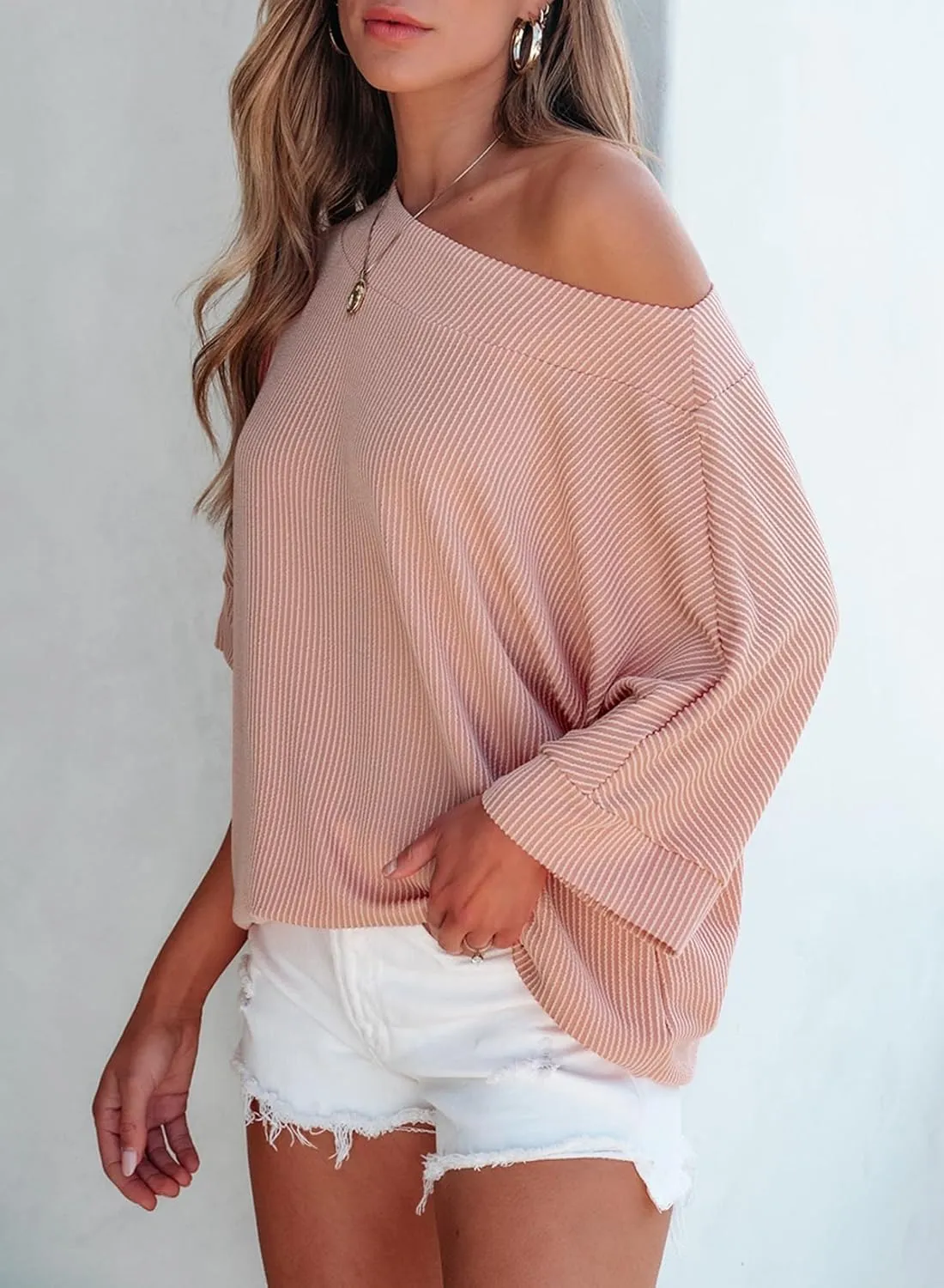 EVALESS Sexy Off The Shoulder Tops for Women 3/4 Length Sleeve Womens Tops Spring Summer 2025 Boat Neck One Shoulder Shirts