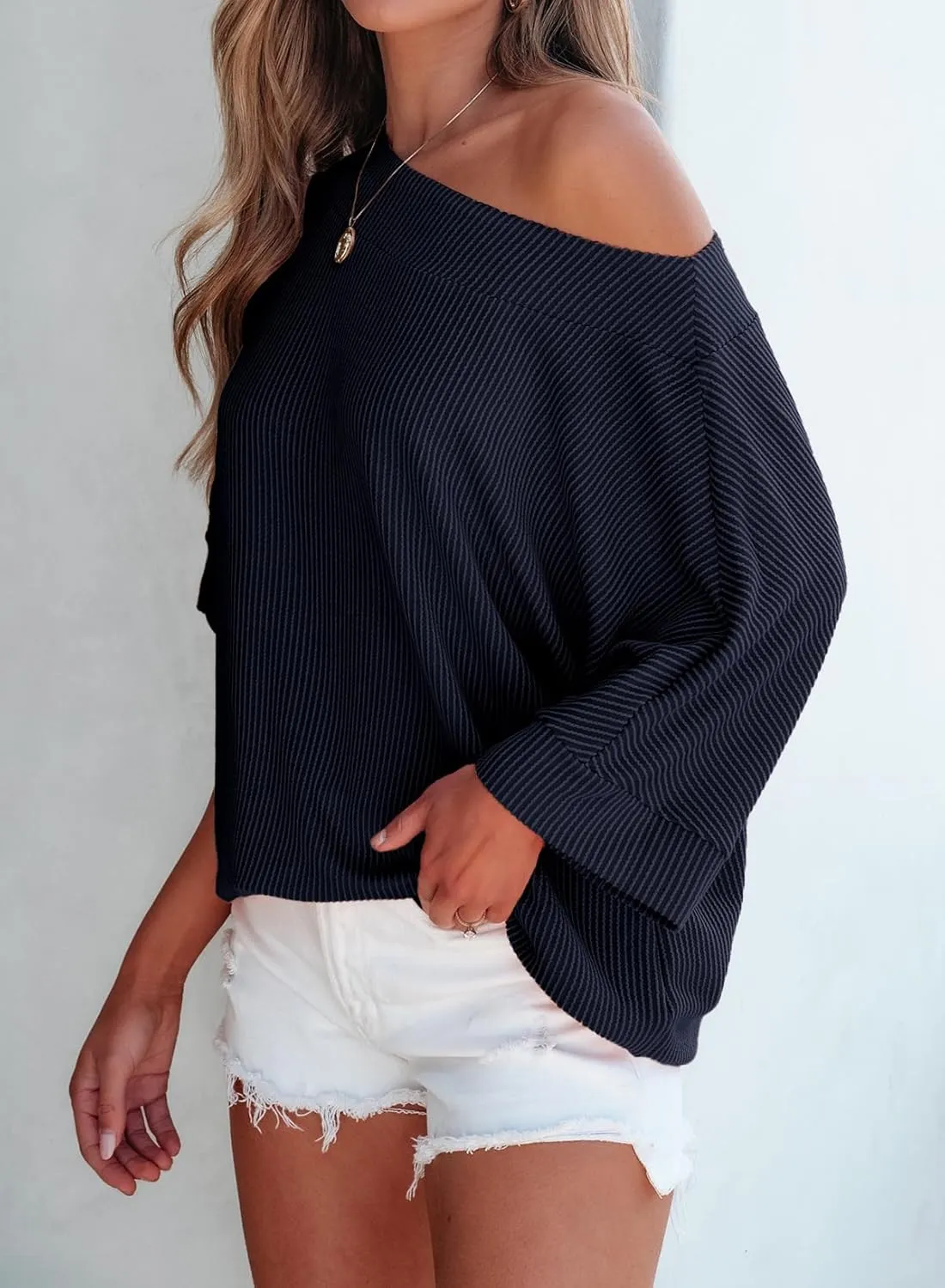 EVALESS Sexy Off The Shoulder Tops for Women 3/4 Length Sleeve Womens Tops Spring Summer 2025 Boat Neck One Shoulder Shirts