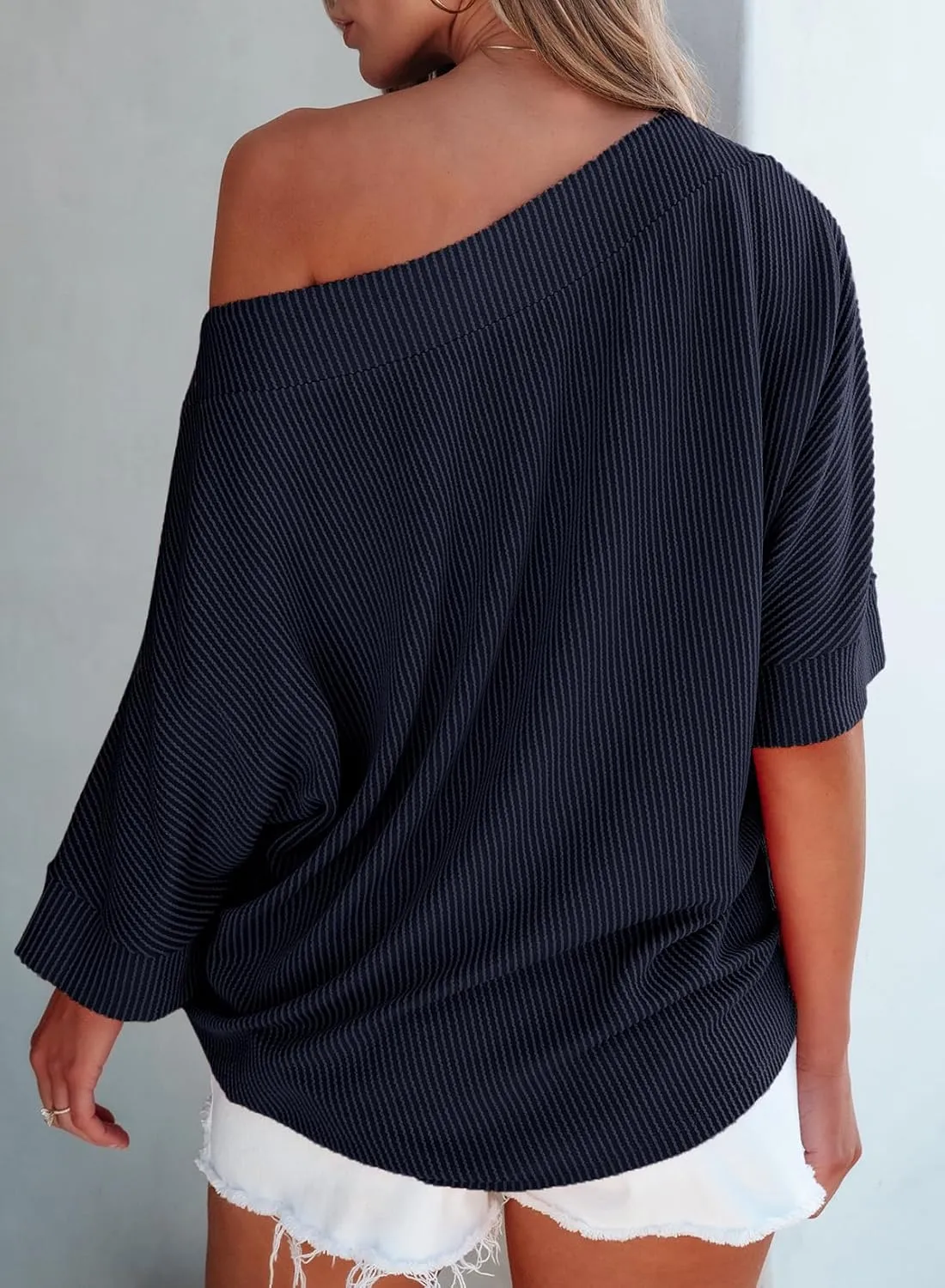 EVALESS Sexy Off The Shoulder Tops for Women 3/4 Length Sleeve Womens Tops Spring Summer 2025 Boat Neck One Shoulder Shirts