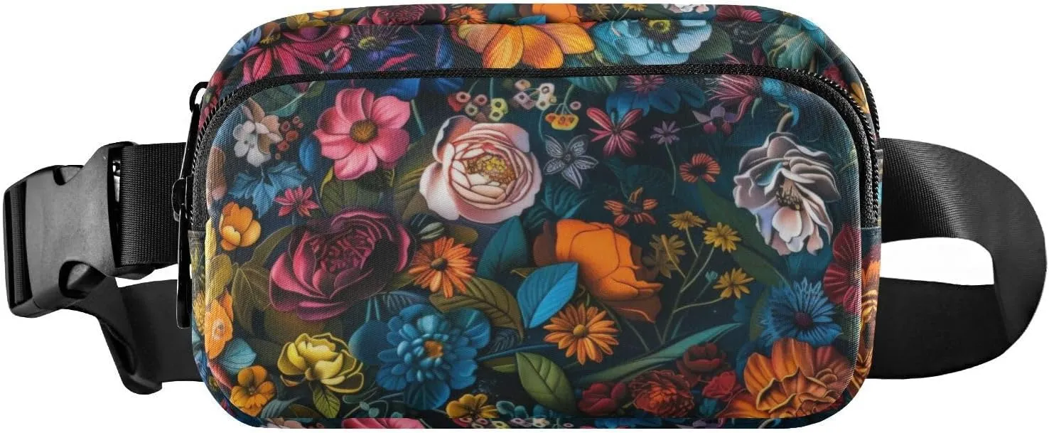 Fanny Pack Luxurious Floral Print Water Resistant Crossbody Waist Pack Adjustable Belt for Running Hiking Traveling 85.31.6 inch
