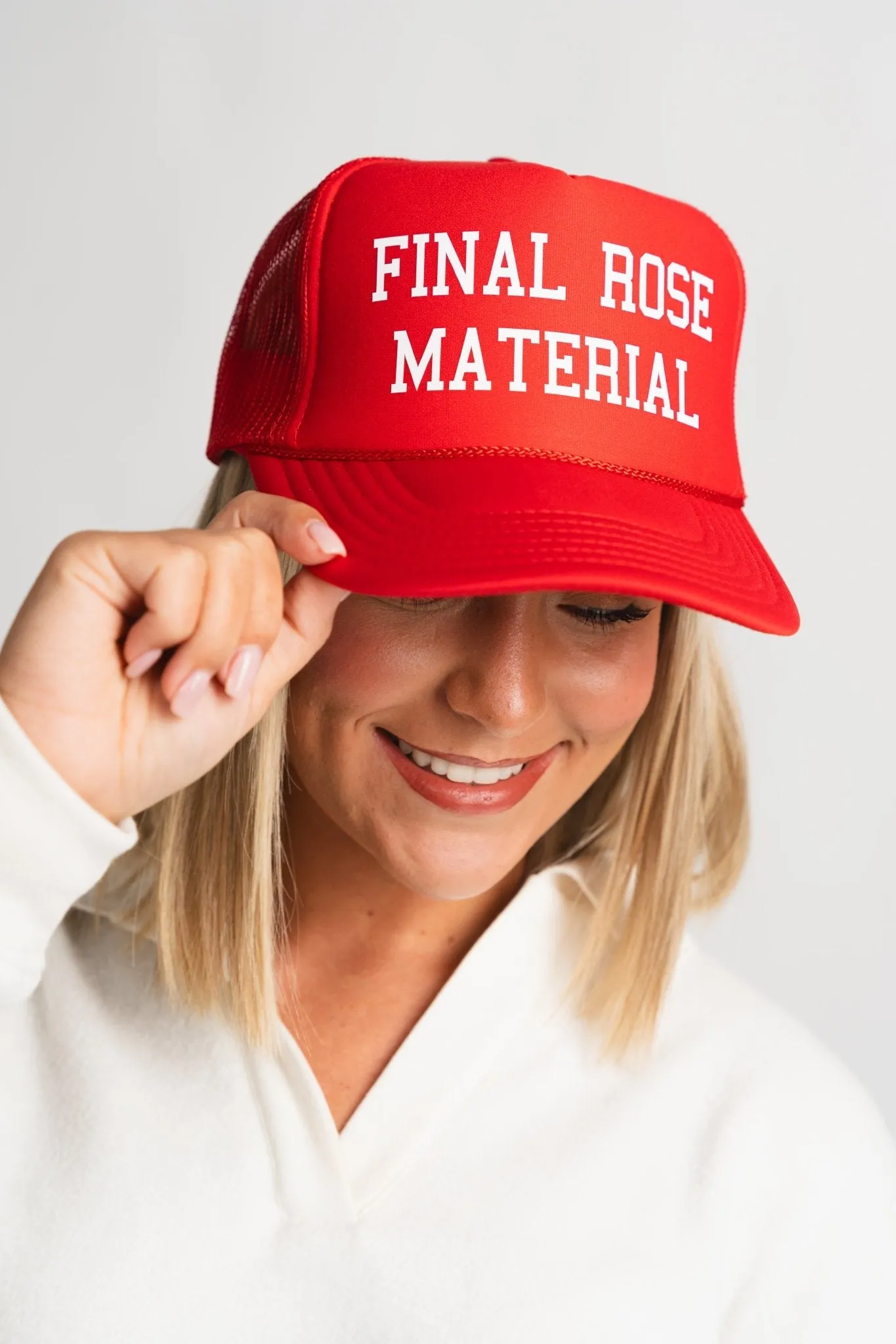 Final rose material trucker hat red