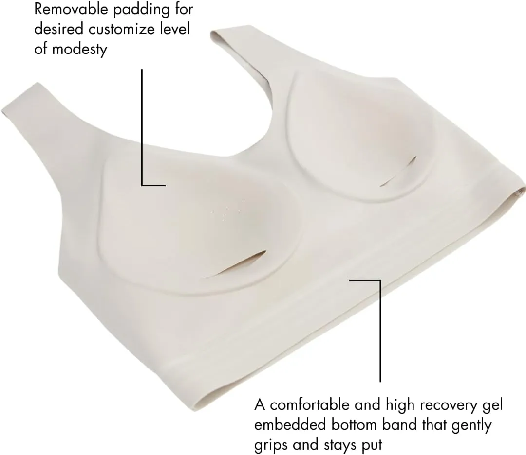 Floatley to The T-Shirt Scoop Neck Bra for Women, Silky Comfort Wirefree Seamless Grip Band Pullover Bra with Removable Pads