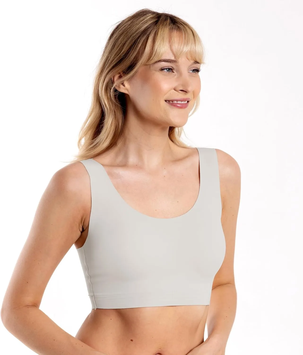 Floatley to The T-Shirt Scoop Neck Bra for Women, Silky Comfort Wirefree Seamless Grip Band Pullover Bra with Removable Pads