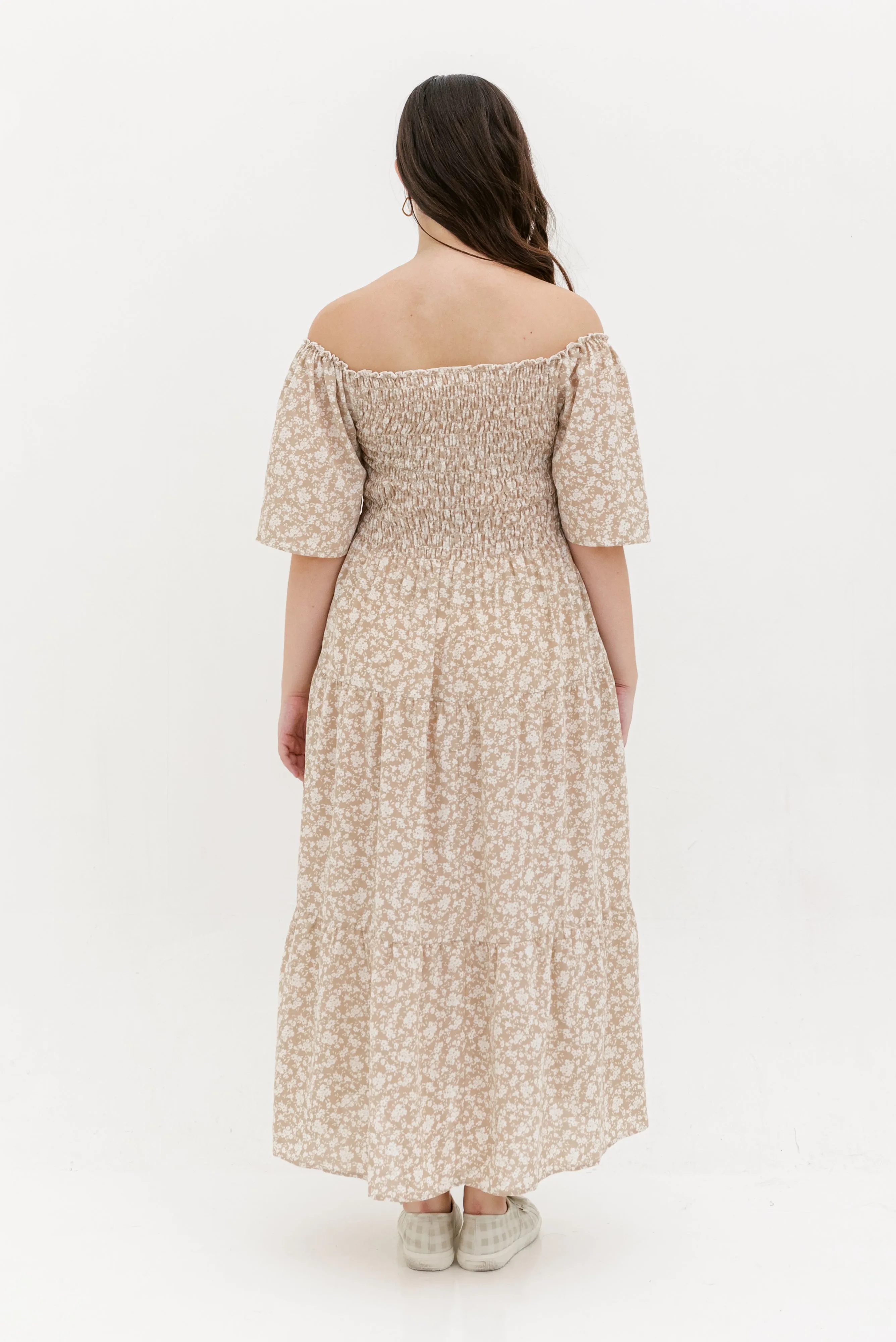 Flora Smocked Maxi Dress In Beige