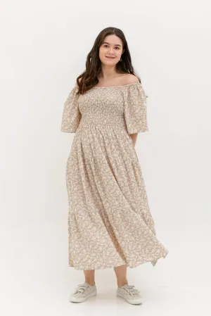 Flora Smocked Maxi Dress In Beige
