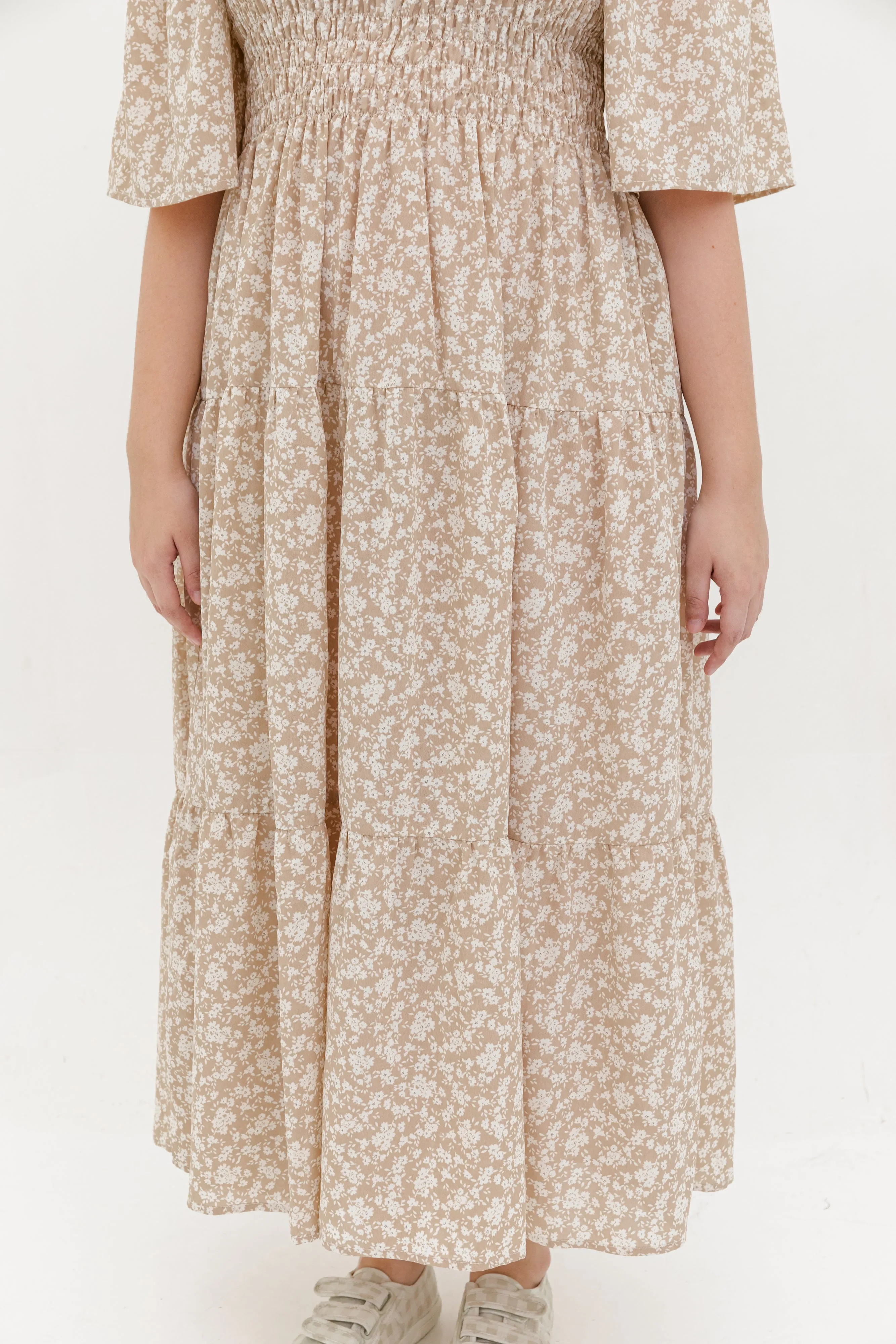 Flora Smocked Maxi Dress In Beige