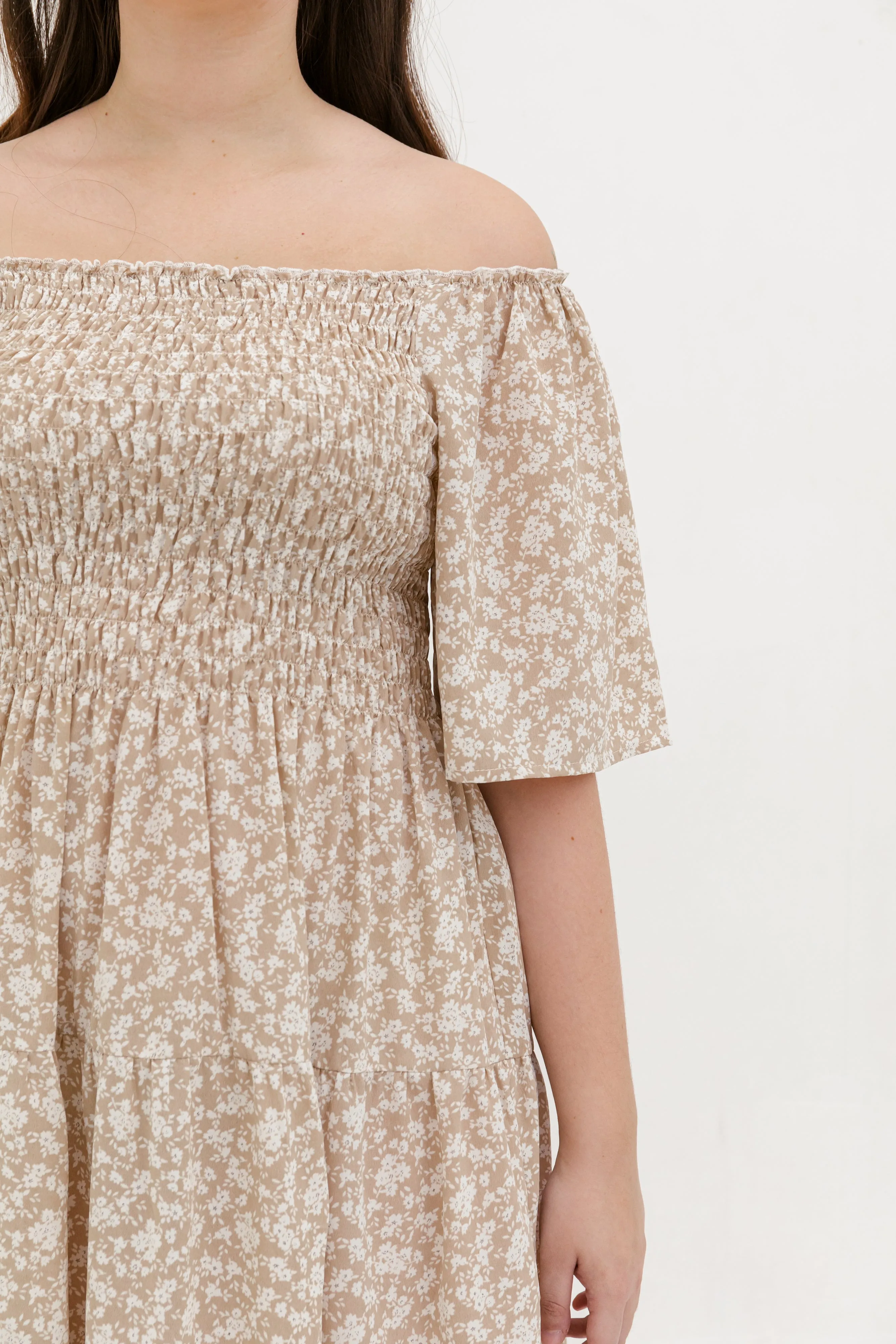 Flora Smocked Maxi Dress In Beige
