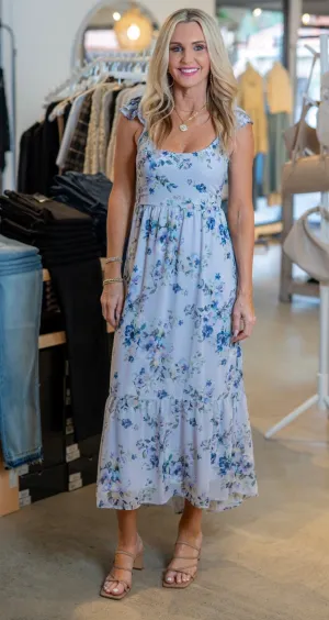 FLORAL OPEN BACK MAXI DRESS - DUSTY LILAC/PLUM