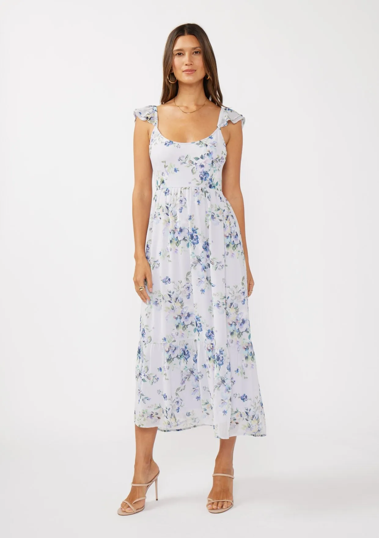 FLORAL OPEN BACK MAXI DRESS - DUSTY LILAC/PLUM