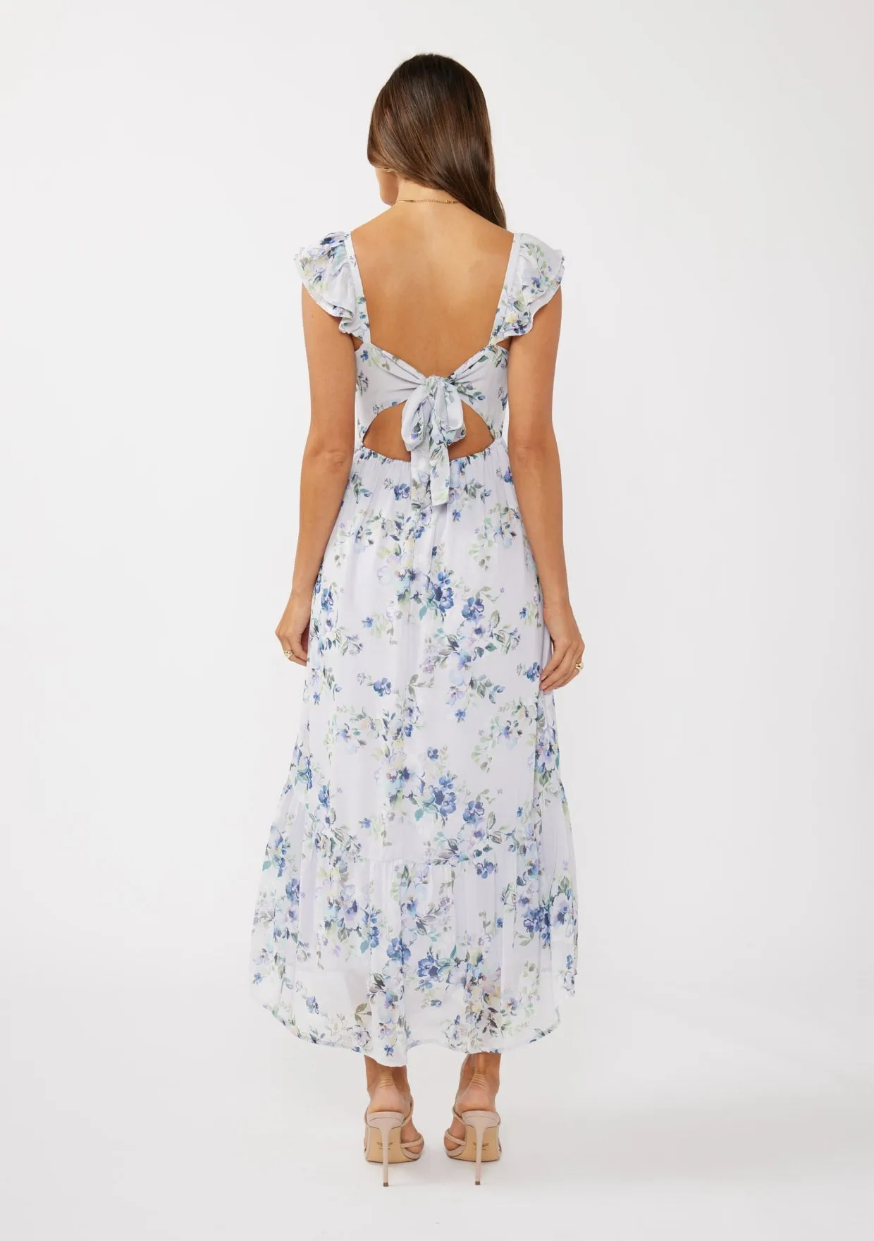 FLORAL OPEN BACK MAXI DRESS - DUSTY LILAC/PLUM