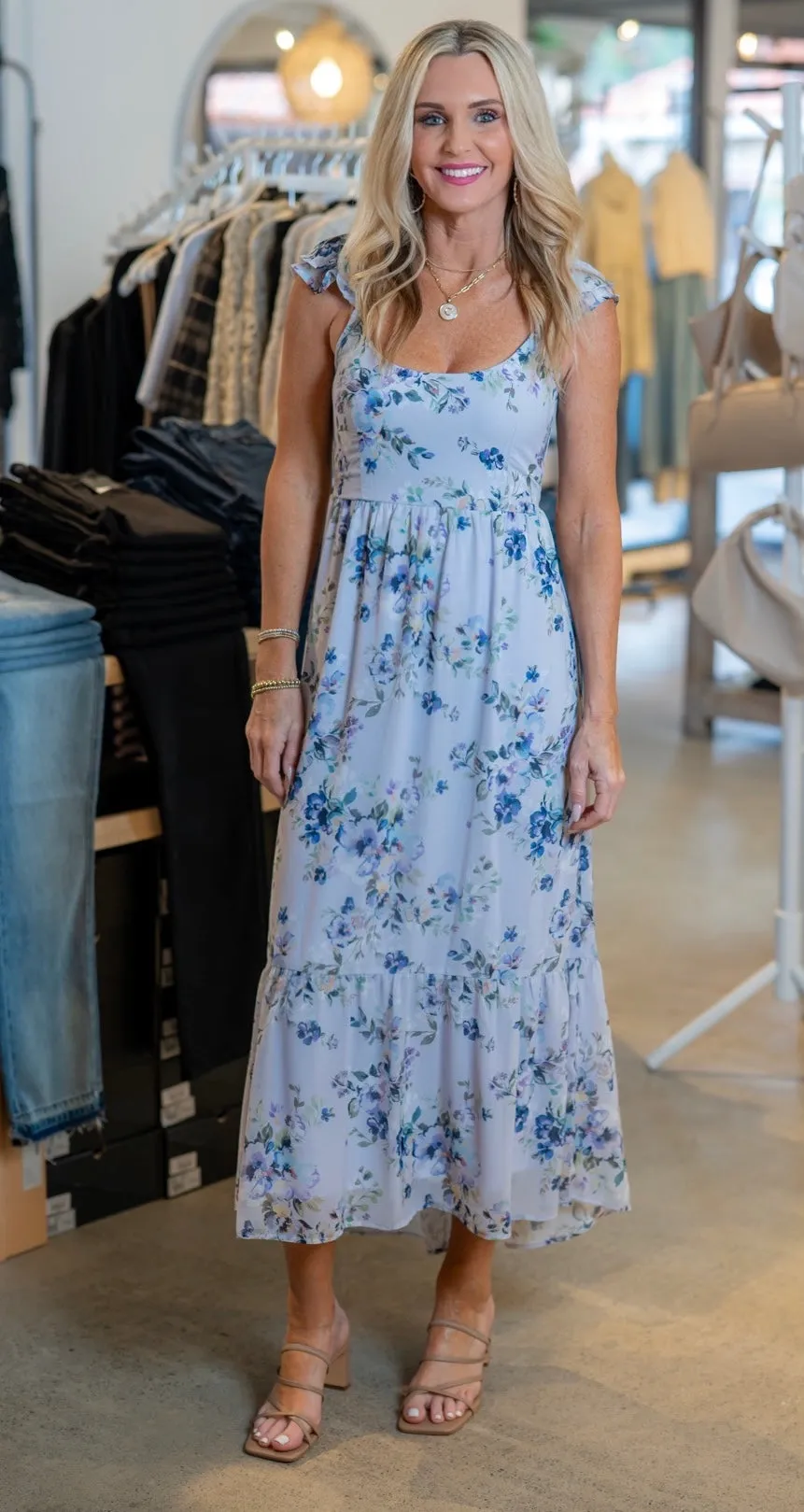 FLORAL OPEN BACK MAXI DRESS - DUSTY LILAC/PLUM