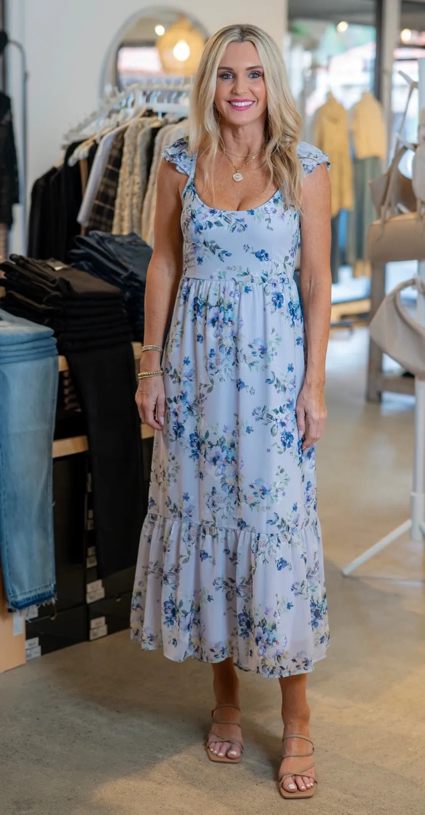 FLORAL OPEN BACK MAXI DRESS - DUSTY LILAC/PLUM