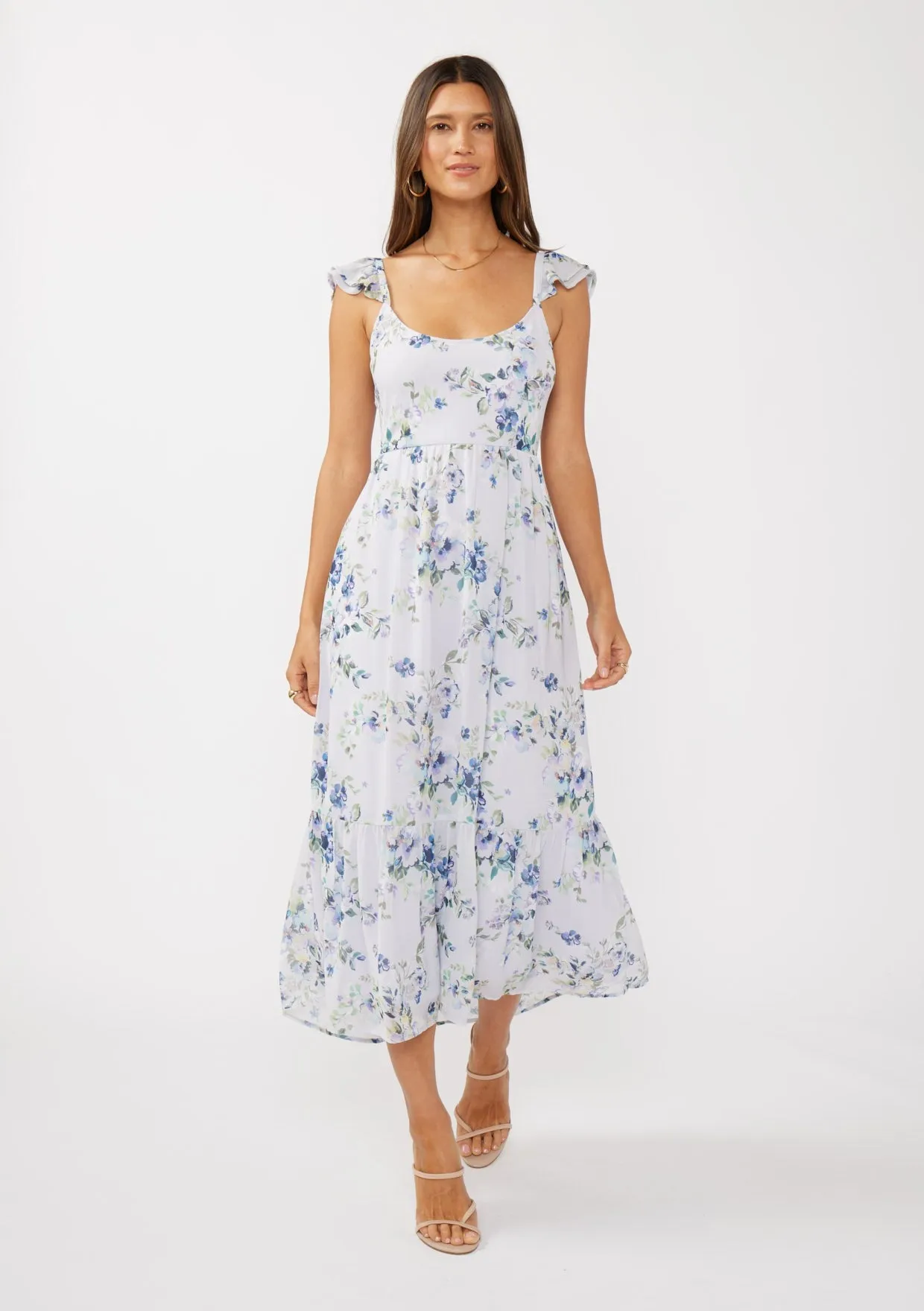 FLORAL OPEN BACK MAXI DRESS - DUSTY LILAC/PLUM
