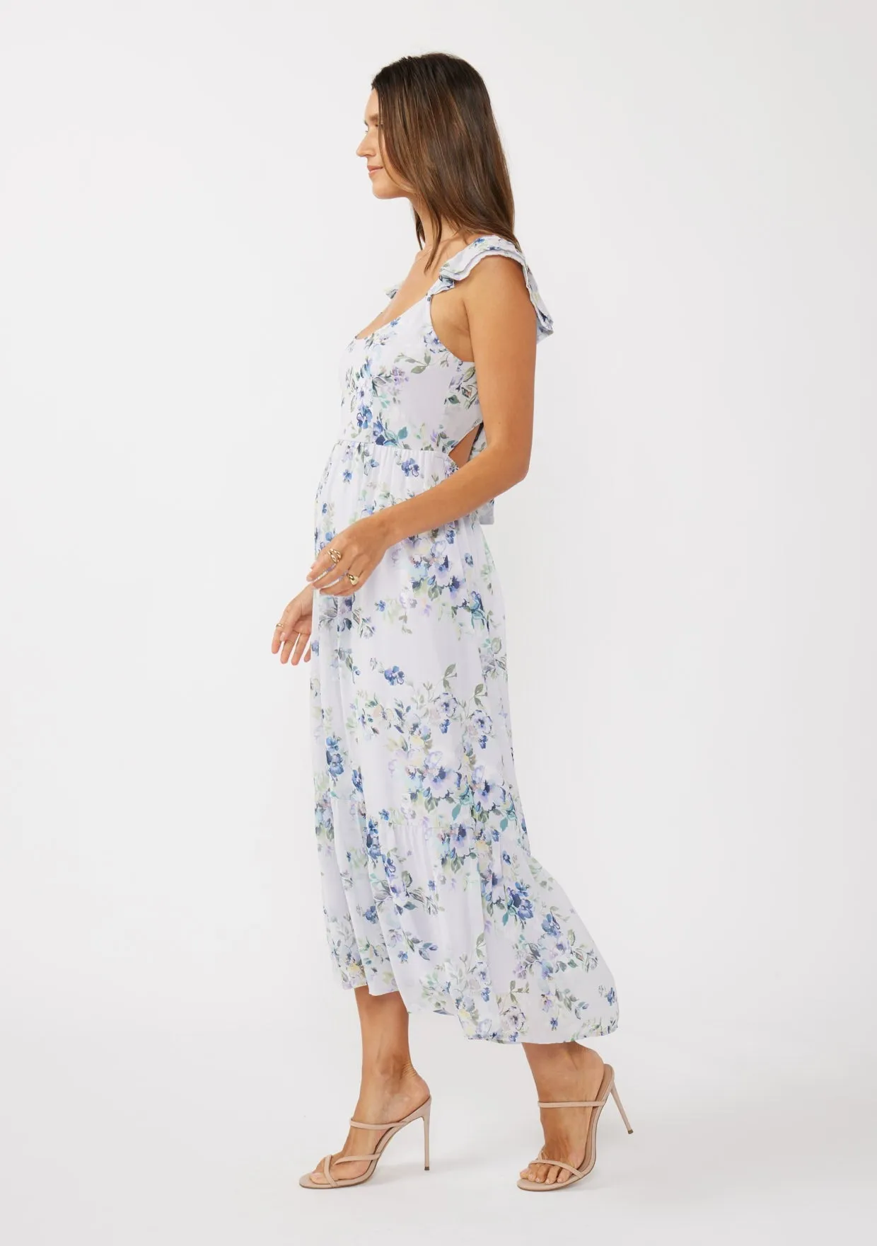 FLORAL OPEN BACK MAXI DRESS - DUSTY LILAC/PLUM