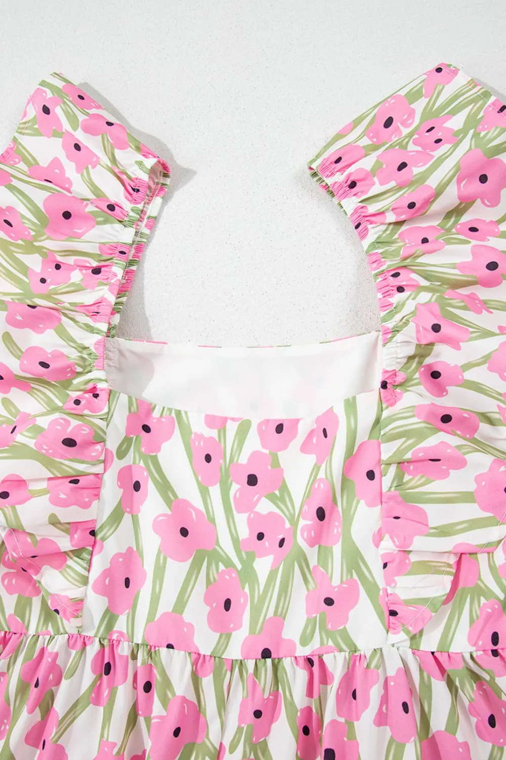 Floral Print Square Neck Ruffled Cap Sleeve Maxi Dress