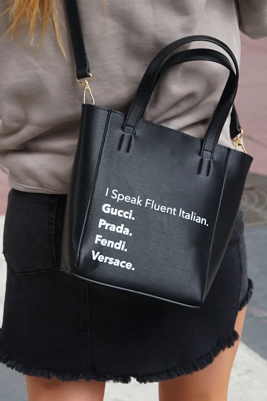 Fluent Italian Bucket Tote Black or Rose
