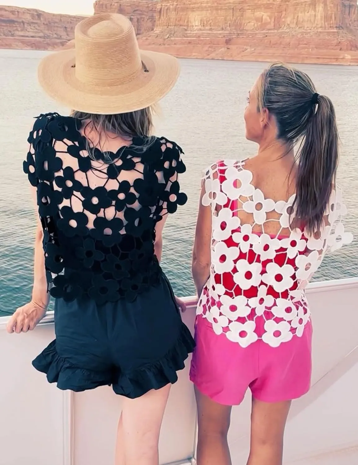 Flygo Hollow Out Floral Lace Crop Top for Women 2025 Trendy Sleeveless Crochet Vest Cover up Y2K Going Out Tops
