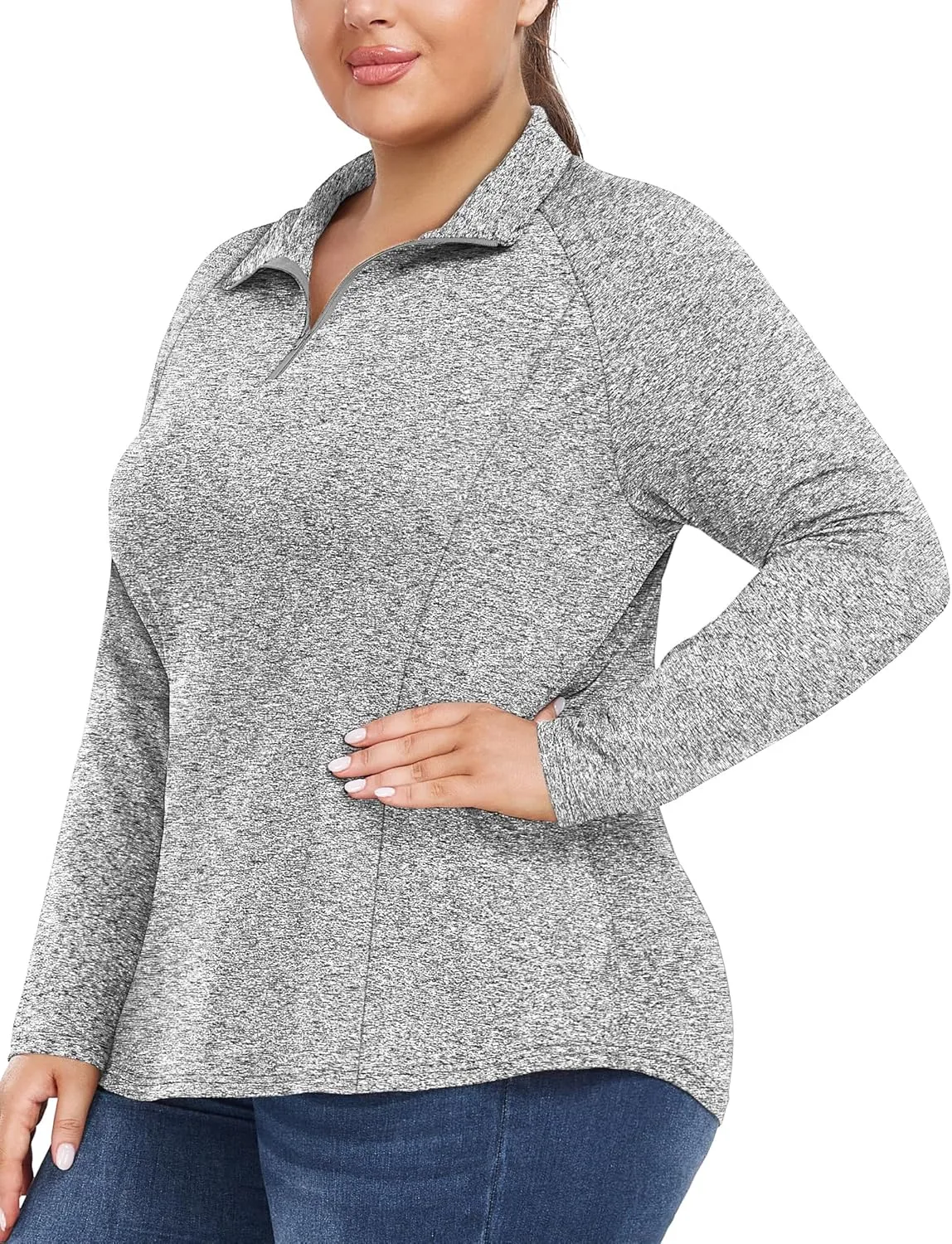 FOREYOND Womens Plus Size Workout Tops Long Sleeve Quarter Zip Pullover Althetic Shirts Moisture Wicking Hiking Clothes
