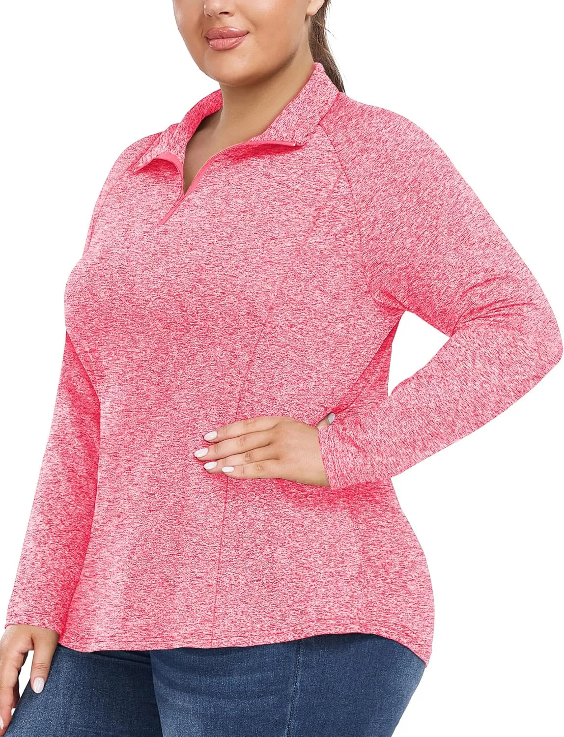 FOREYOND Womens Plus Size Workout Tops Long Sleeve Quarter Zip Pullover Althetic Shirts Moisture Wicking Hiking Clothes