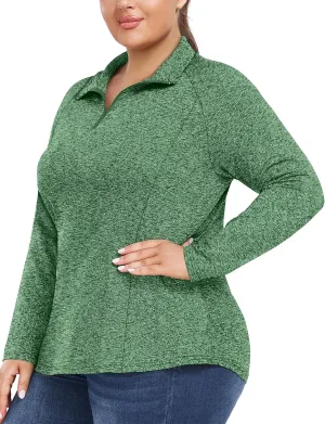 FOREYOND Womens Plus Size Workout Tops Long Sleeve Quarter Zip Pullover Althetic Shirts Moisture Wicking Hiking Clothes