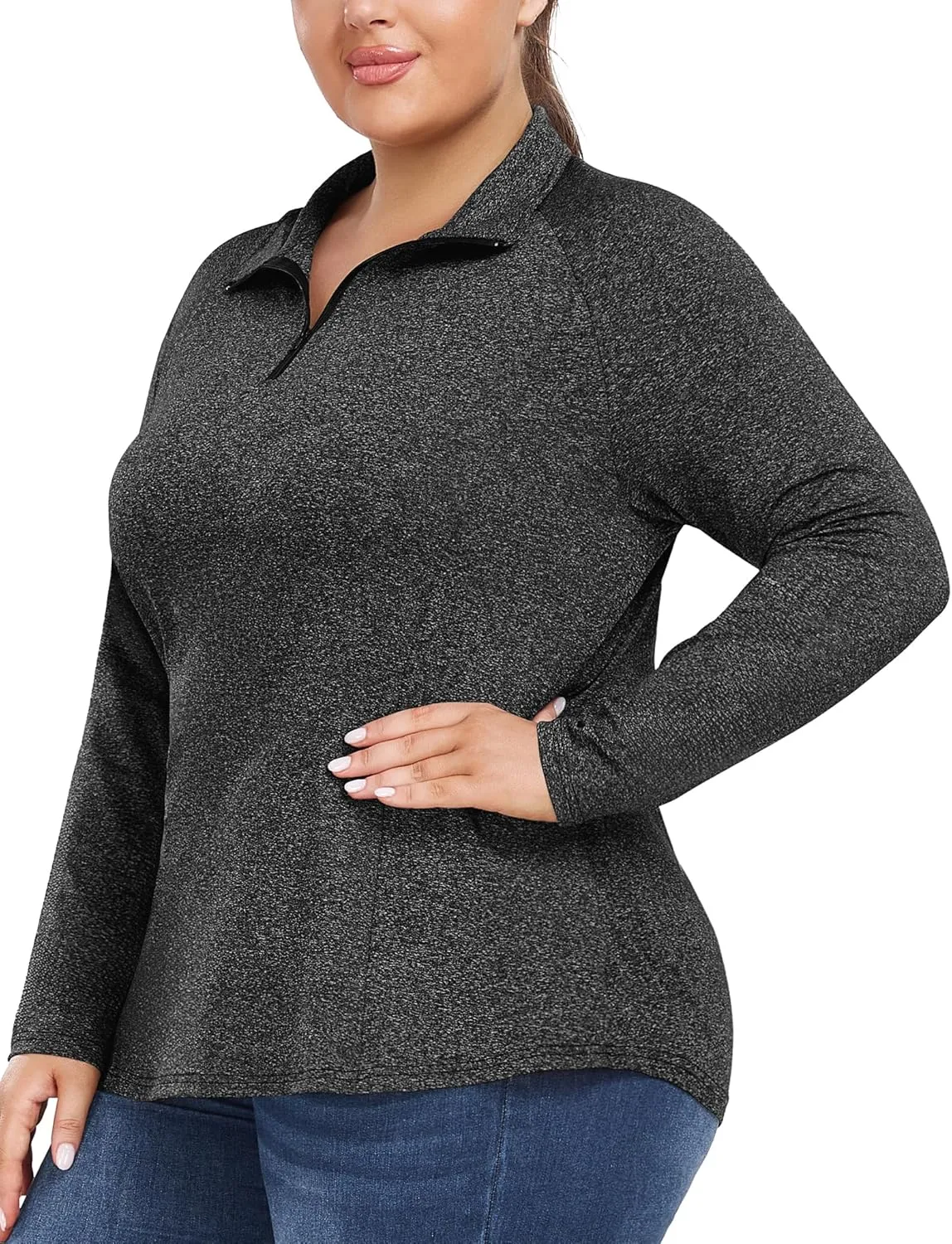 FOREYOND Womens Plus Size Workout Tops Long Sleeve Quarter Zip Pullover Althetic Shirts Moisture Wicking Hiking Clothes