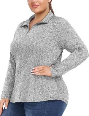 FOREYOND Womens Plus Size Workout Tops Long Sleeve Quarter Zip Pullover Althetic Shirts Moisture Wicking Hiking Clothes