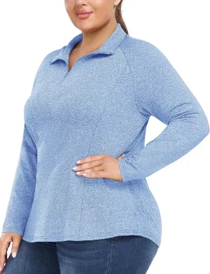 FOREYOND Womens Plus Size Workout Tops Long Sleeve Quarter Zip Pullover Althetic Shirts Moisture Wicking Hiking Clothes